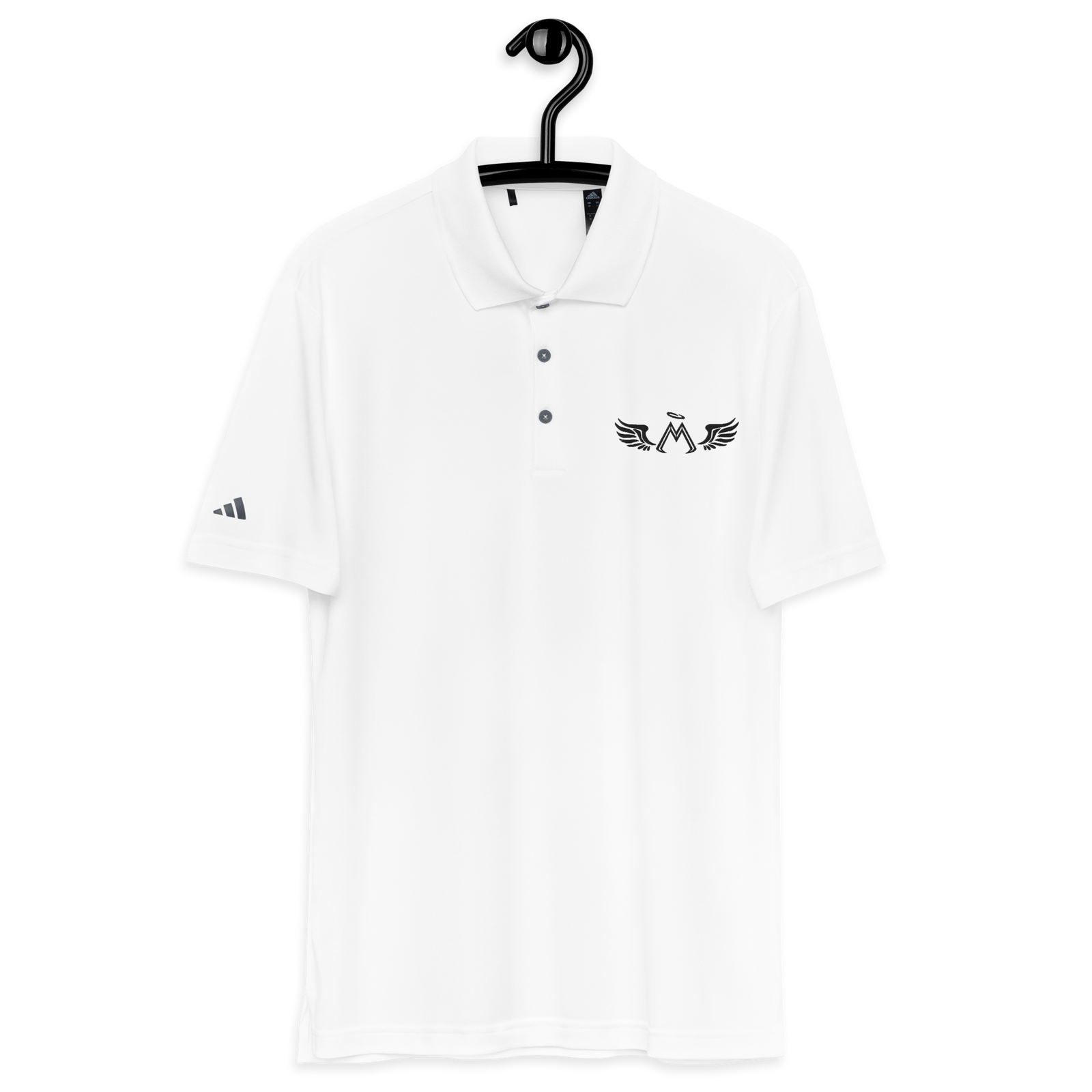 White Adidas Unisex Performance Polo Shirt With Embroidered Black MM Iconic Logo
