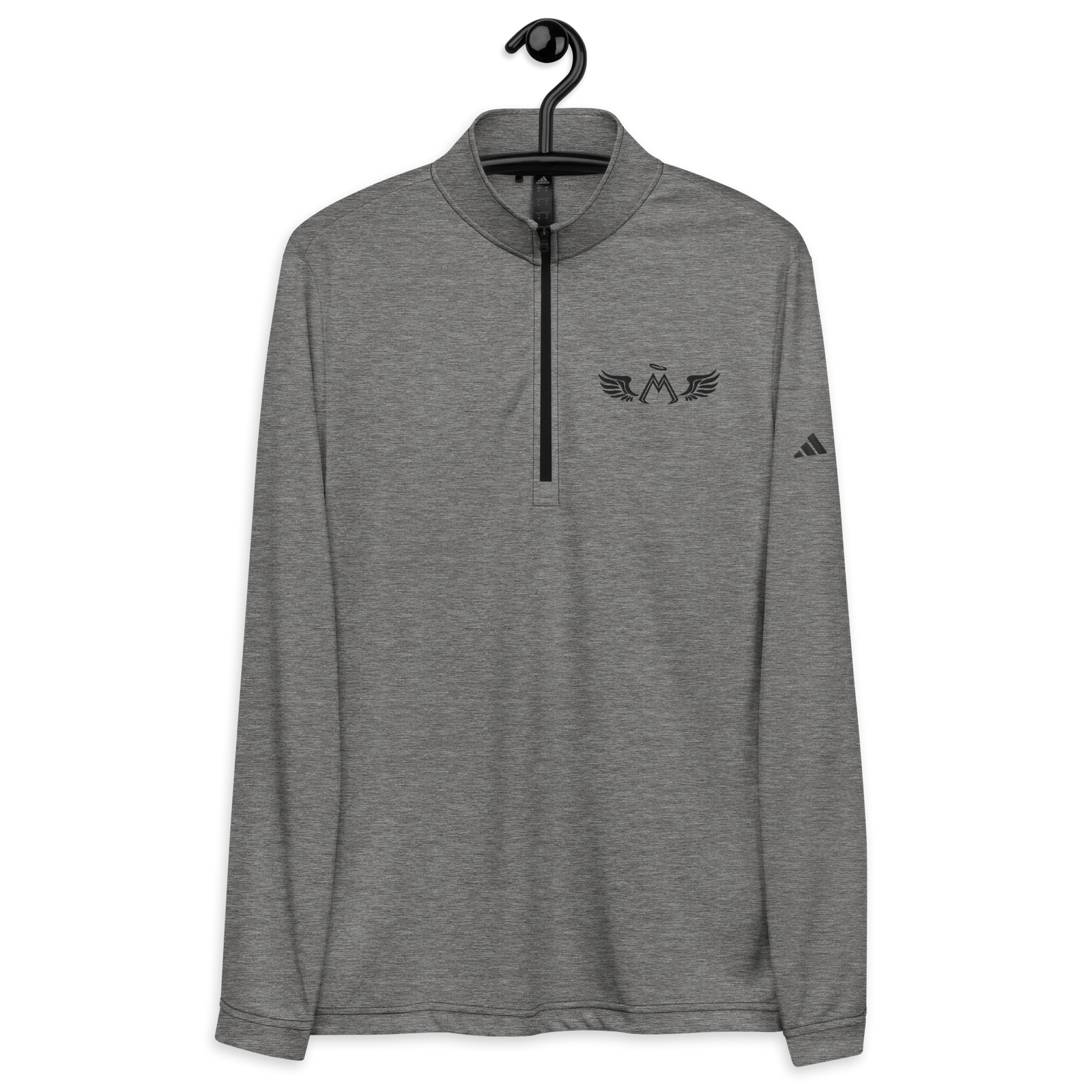 Dark Heather Grey Adidas Unisex Quarter Zip Pullover With Embroidered Black MM Iconic Logo