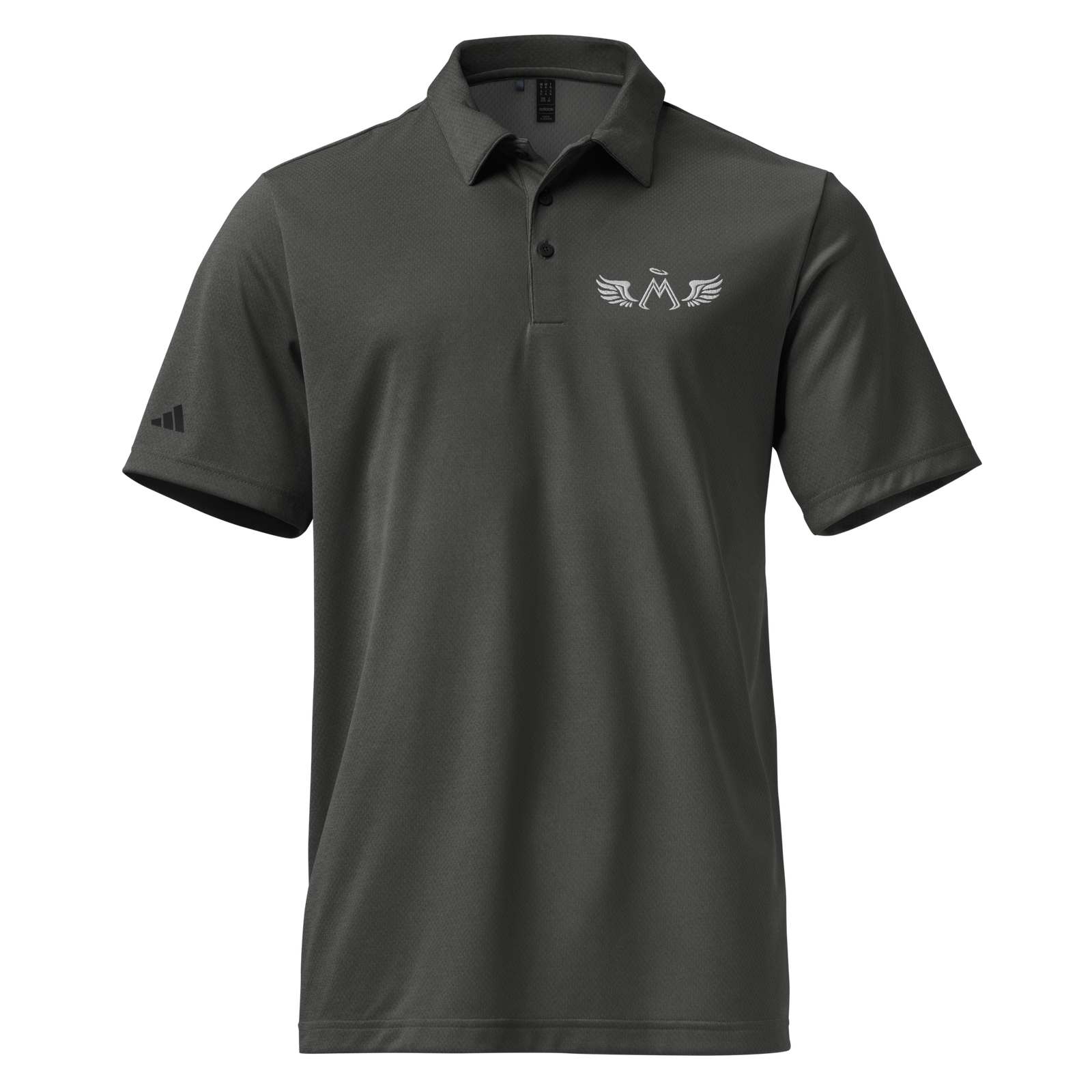 Dark Grey Unisex Adidas Space Dyed Polo With Embroidered White MM Iconic Logo