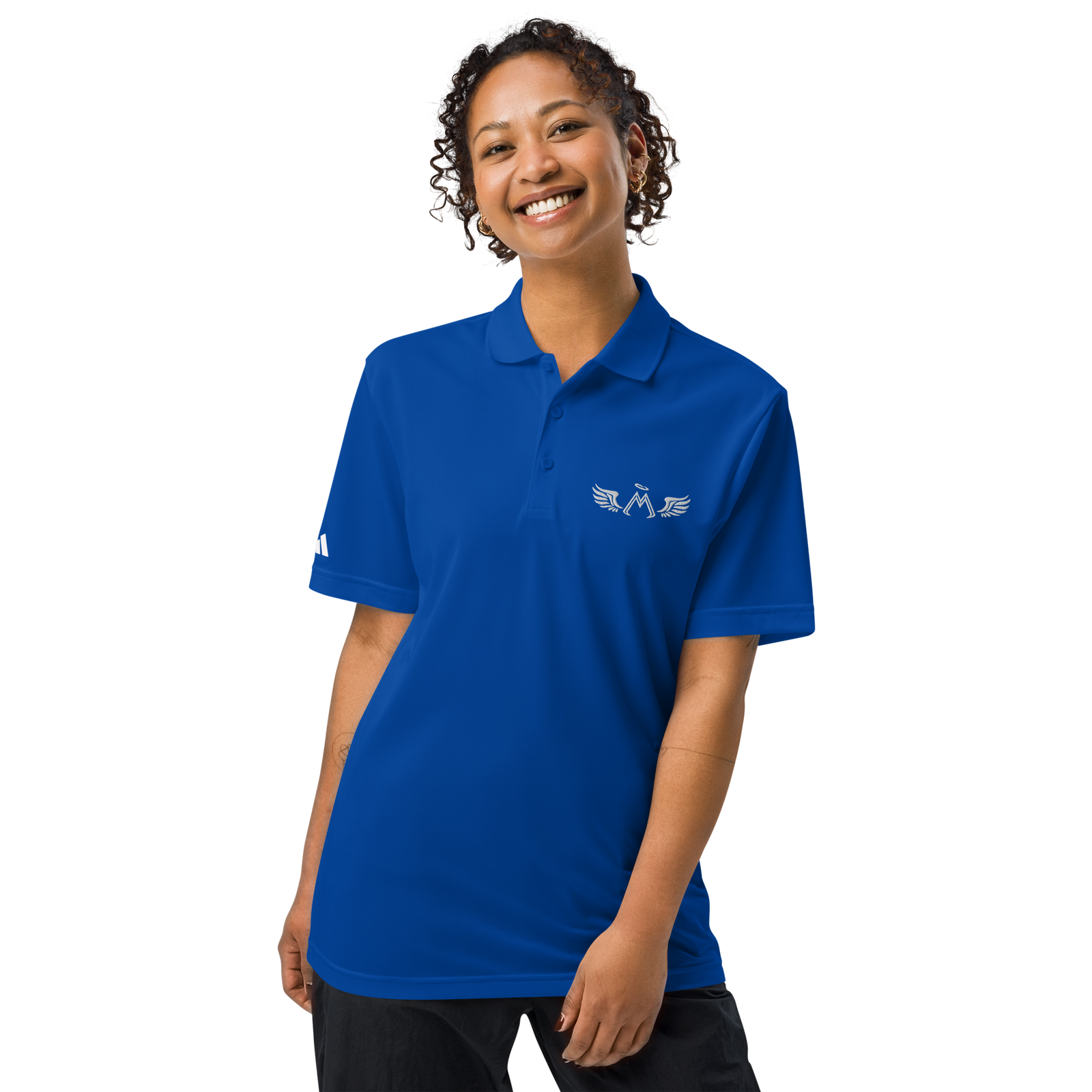 Blue Adidas Unisex Sport Polo With Embroidered White MM Iconic Logo