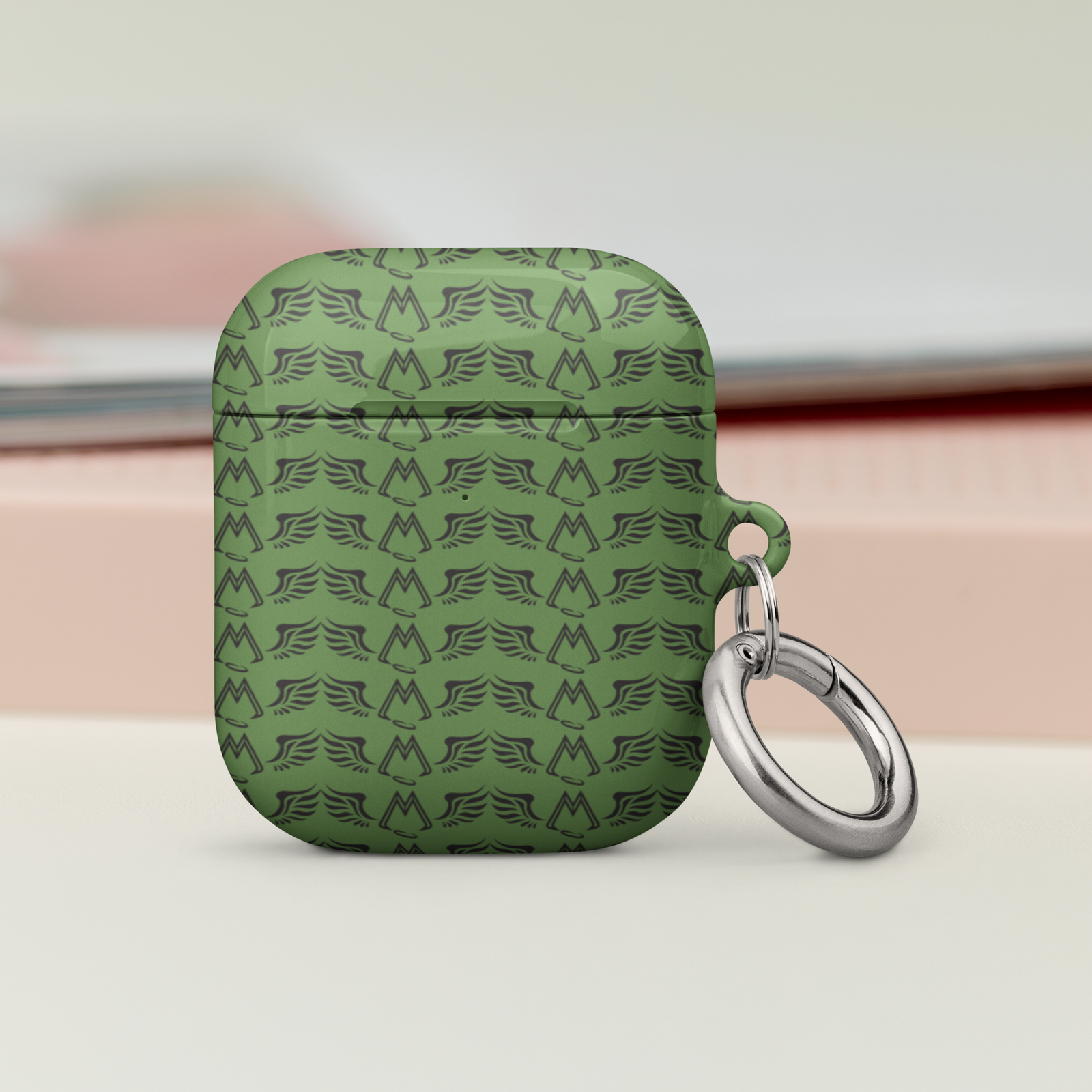 Army Green AirPods Cases With Duplicated Black MM Iconic Logo