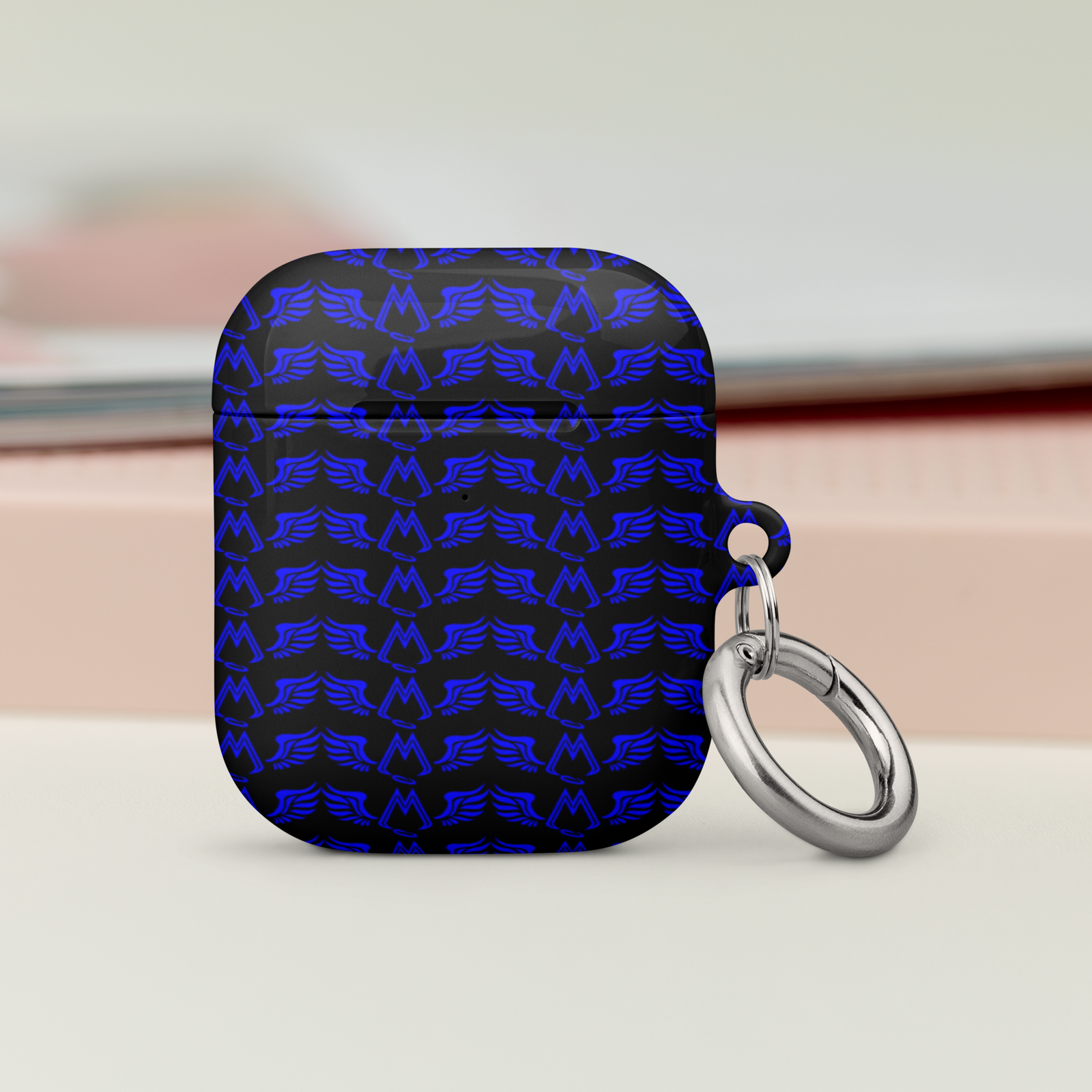 Black AirPods Cases With Duplicated Blue MM Iconic Logo