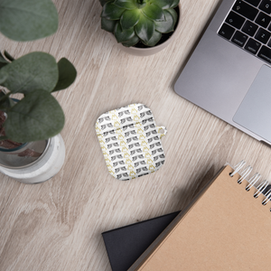 White AirPods Cases With Duplicated Gold-Black MM Iconic Logo