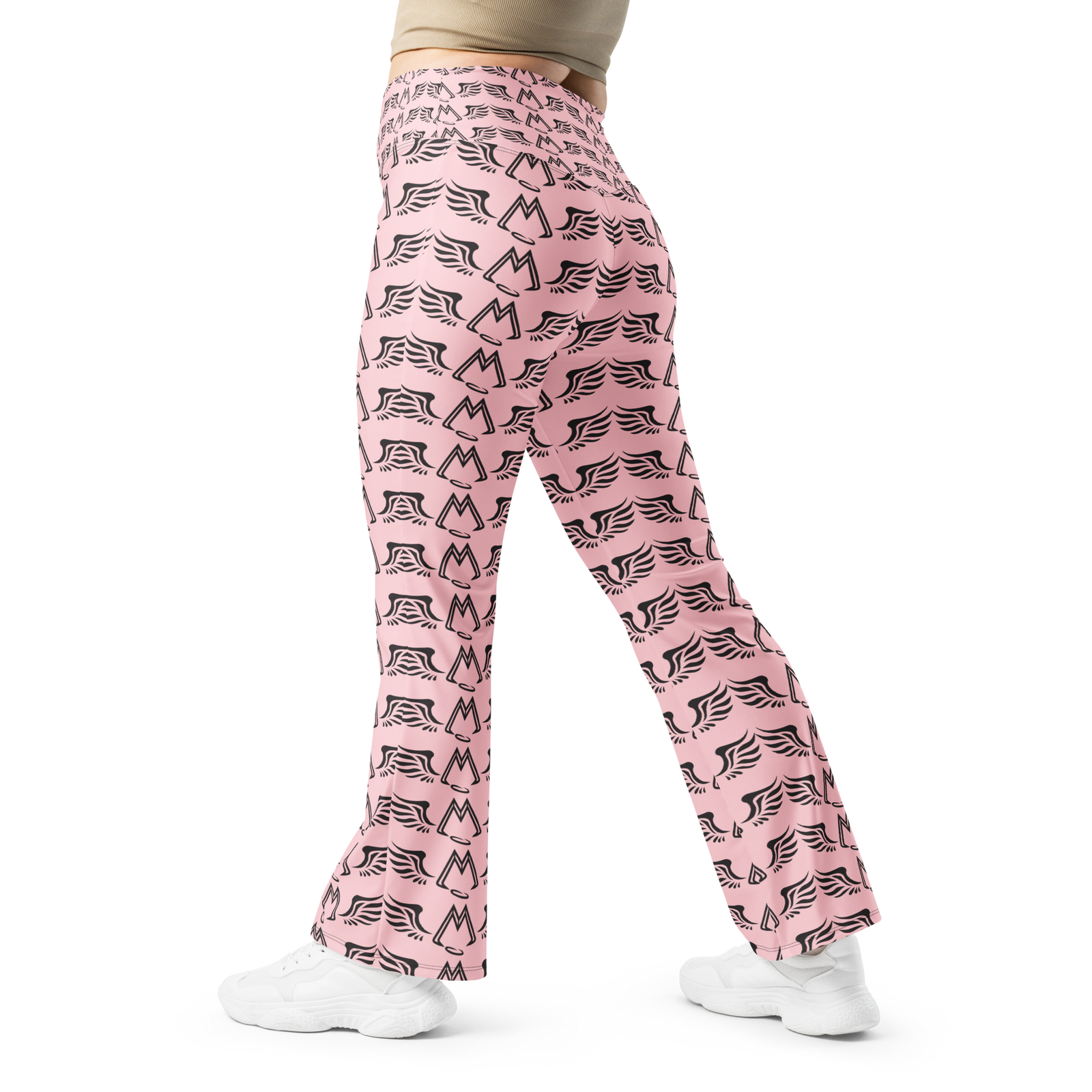 Pink Flare Leggings With Duplicated Black MM Iconic Logo
