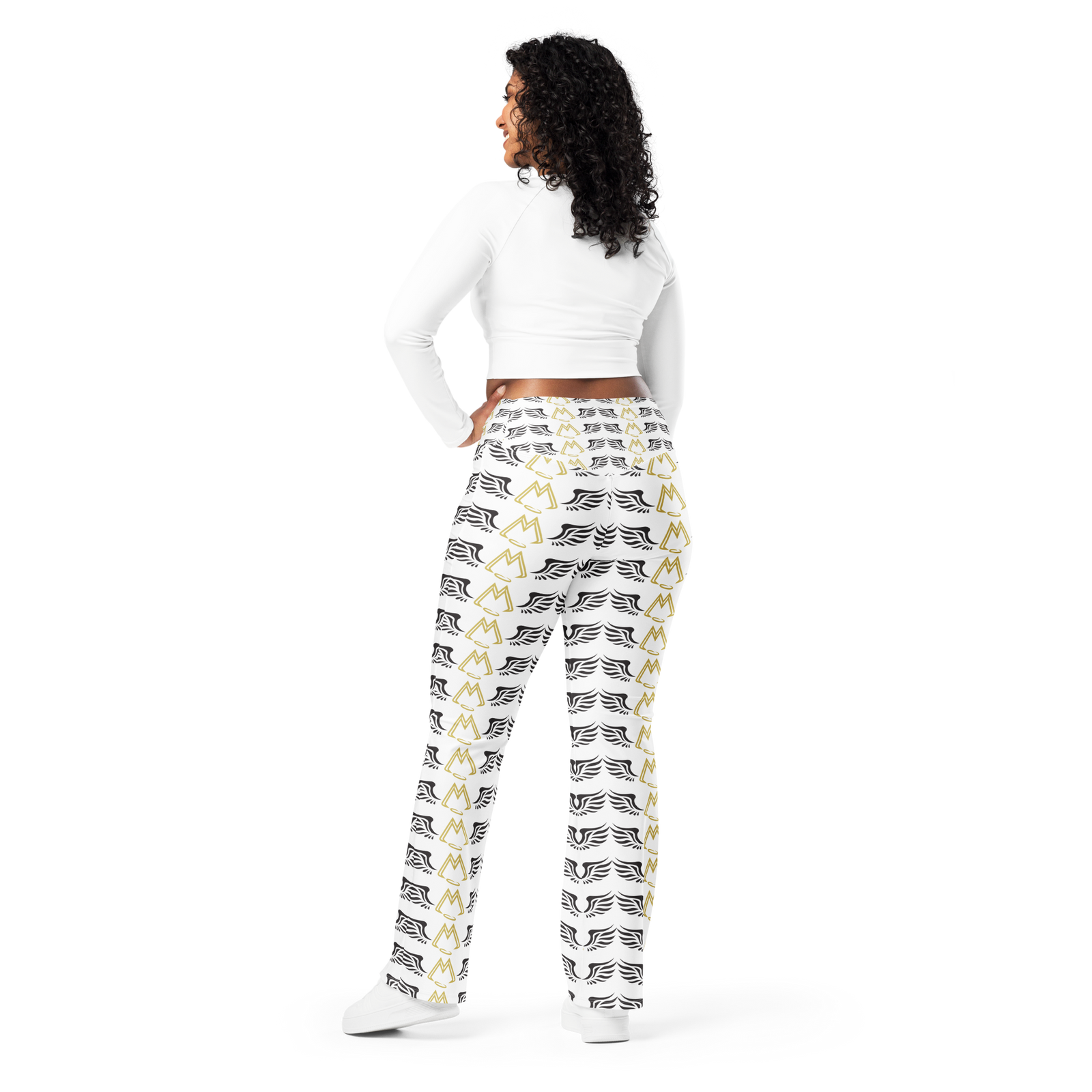 White Flare Leggings With Duplicated Gold-Black MM Iconic Logo