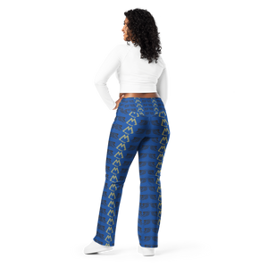 Blue Flare Leggings With Duplicated Gold-Black MM Iconic Logo