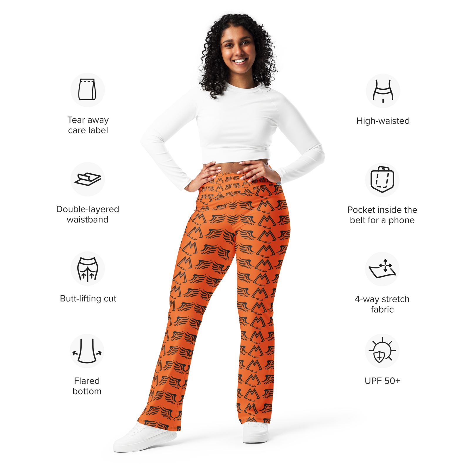 Orange Flare Leggings With Duplicated Black MM Iconic Logo