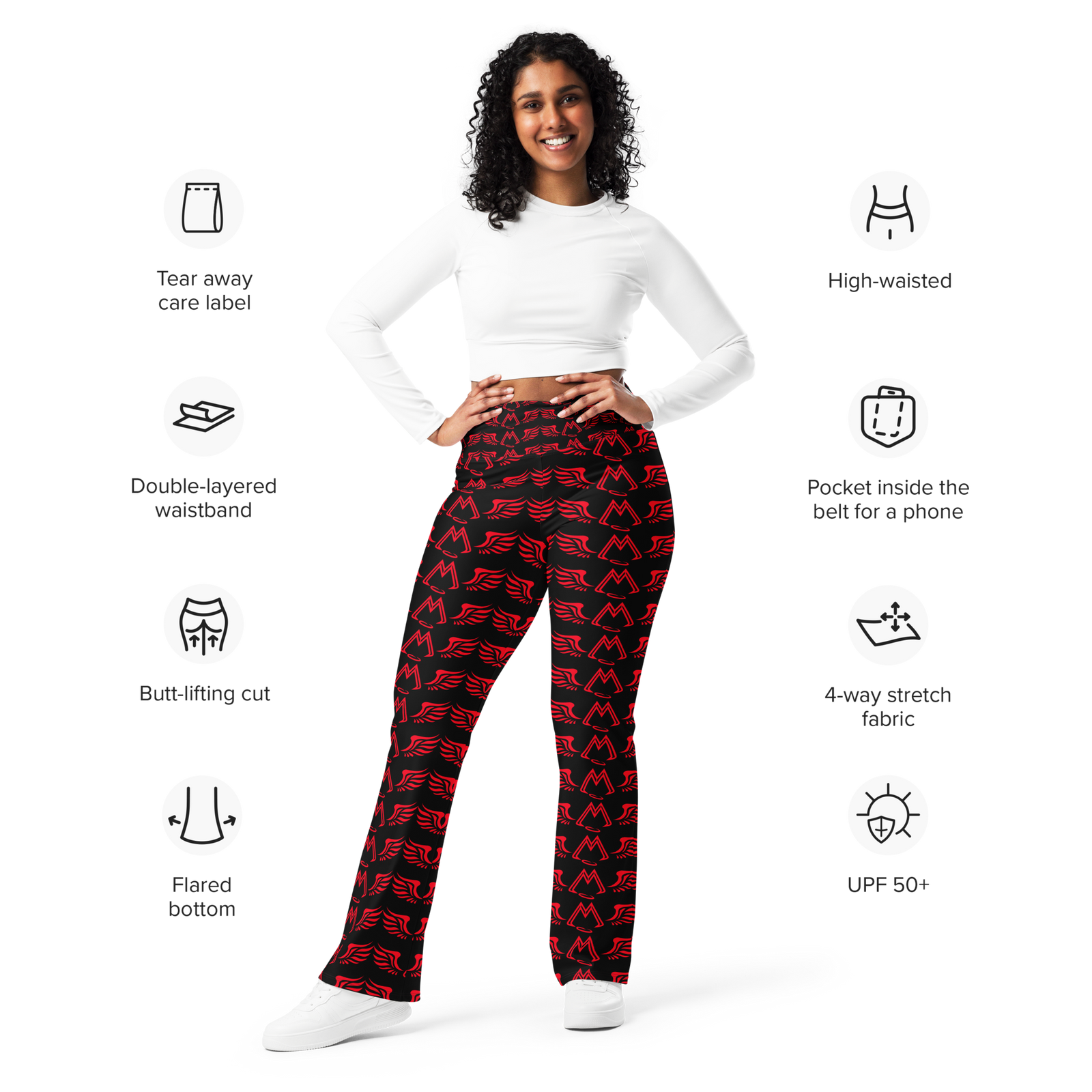 Black Flare Leggings With Duplicated Red MM Iconic Logo