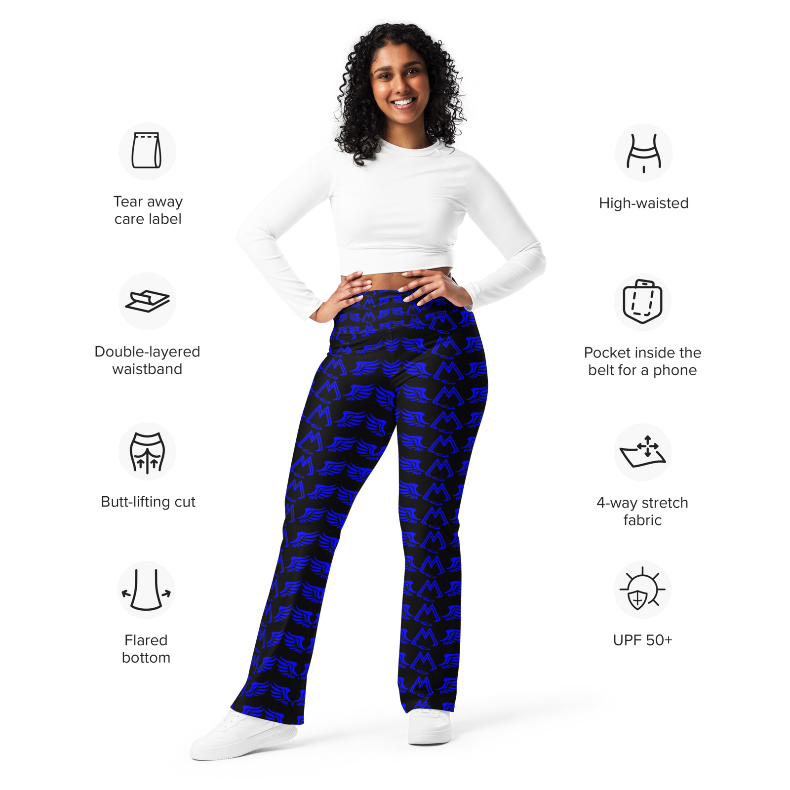 Black Flare Leggings With Duplicated Blue MM Iconic Logo