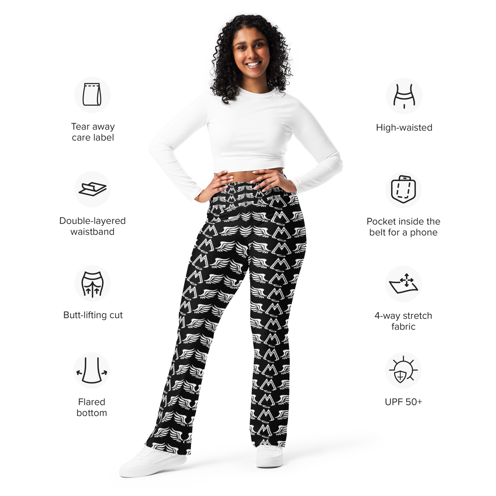 Black Flare Leggings With Duplicated White MM Iconic Logo