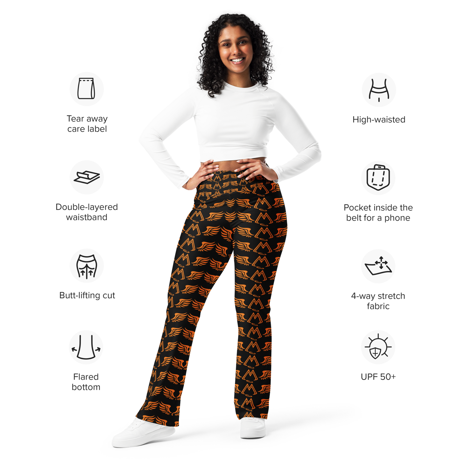Black Flare Leggings With Duplicated Orange MM Iconic Logo