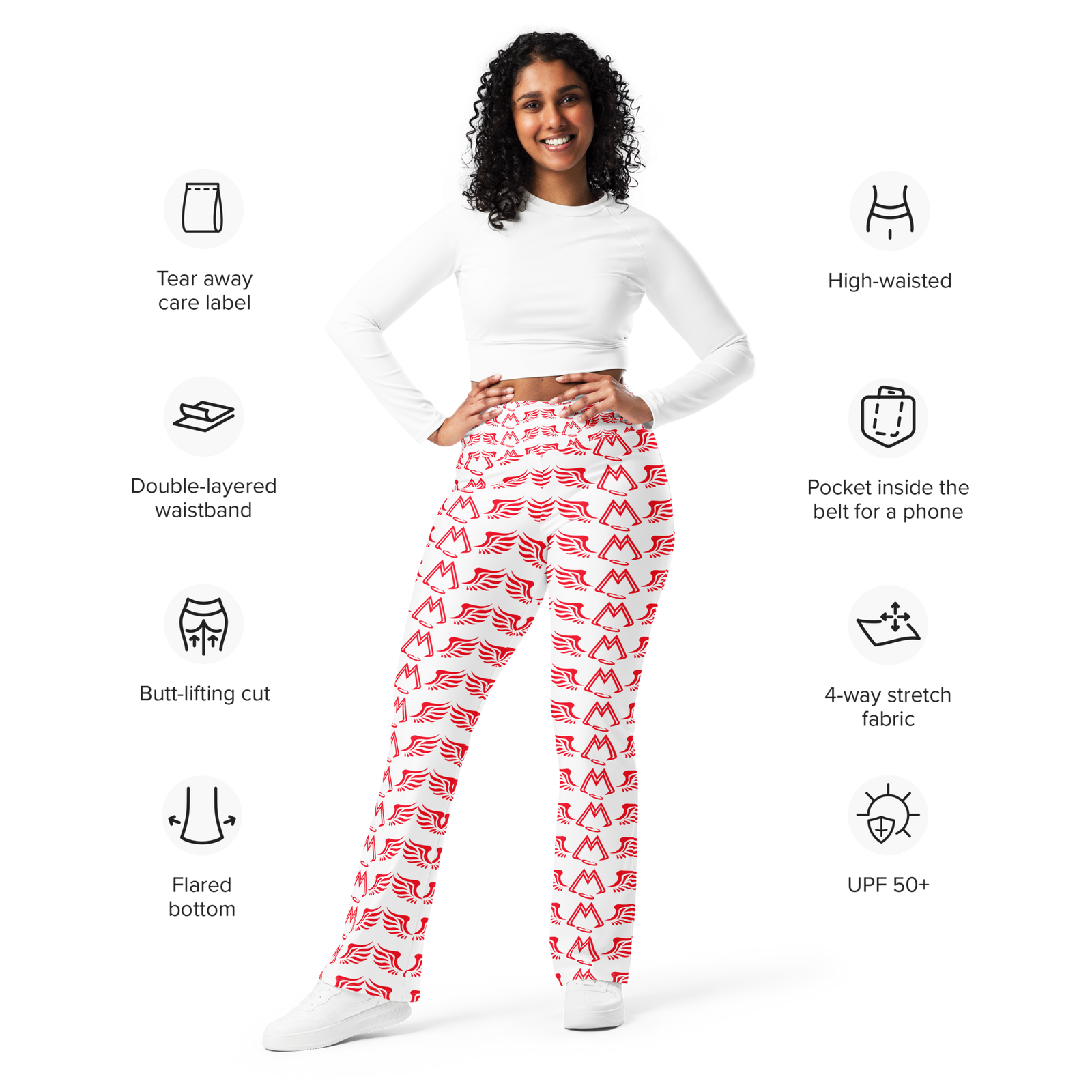White Flare Leggings With Duplicated Red MM Iconic Logo