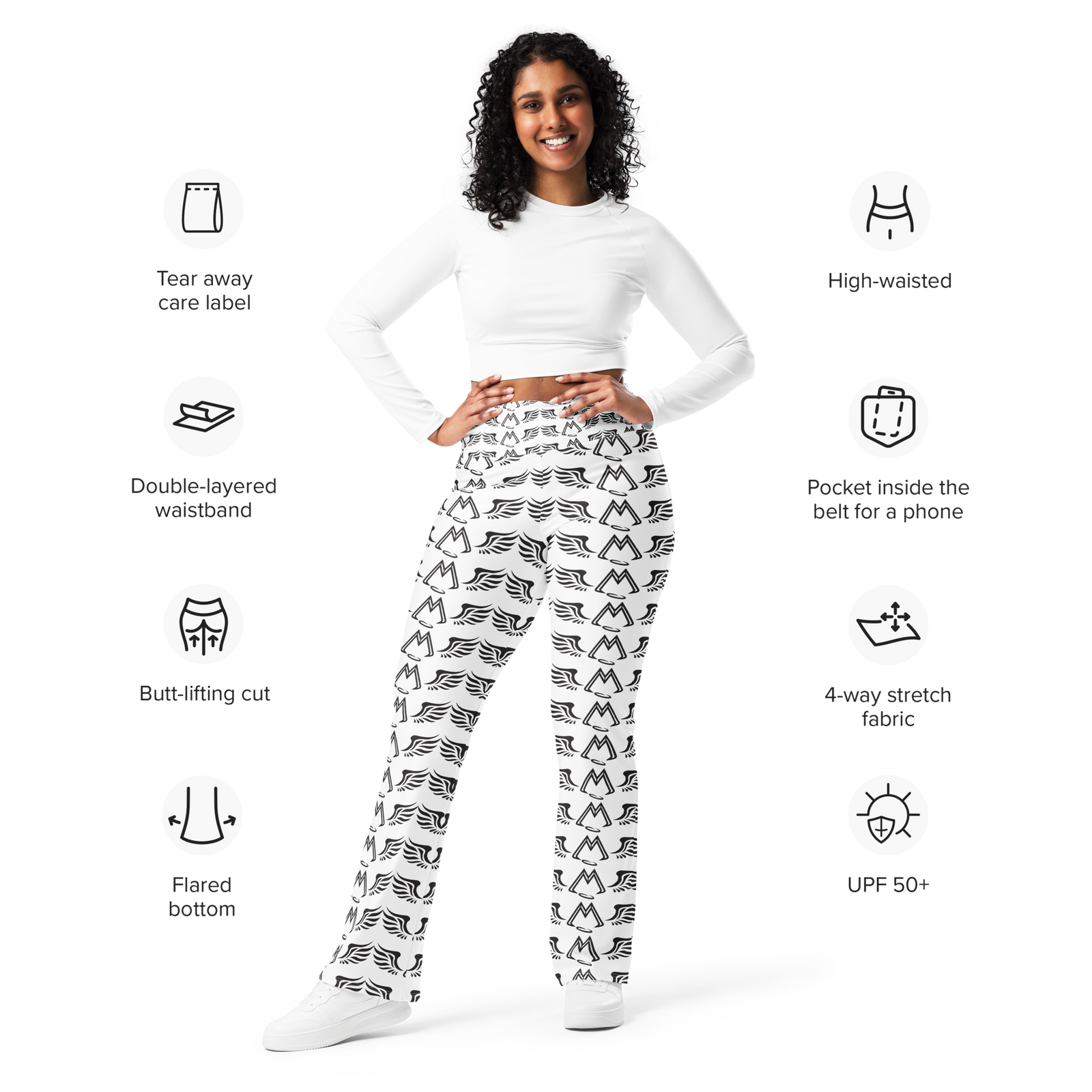 White Flare Leggings With Duplicated Black MM Iconic Logo
