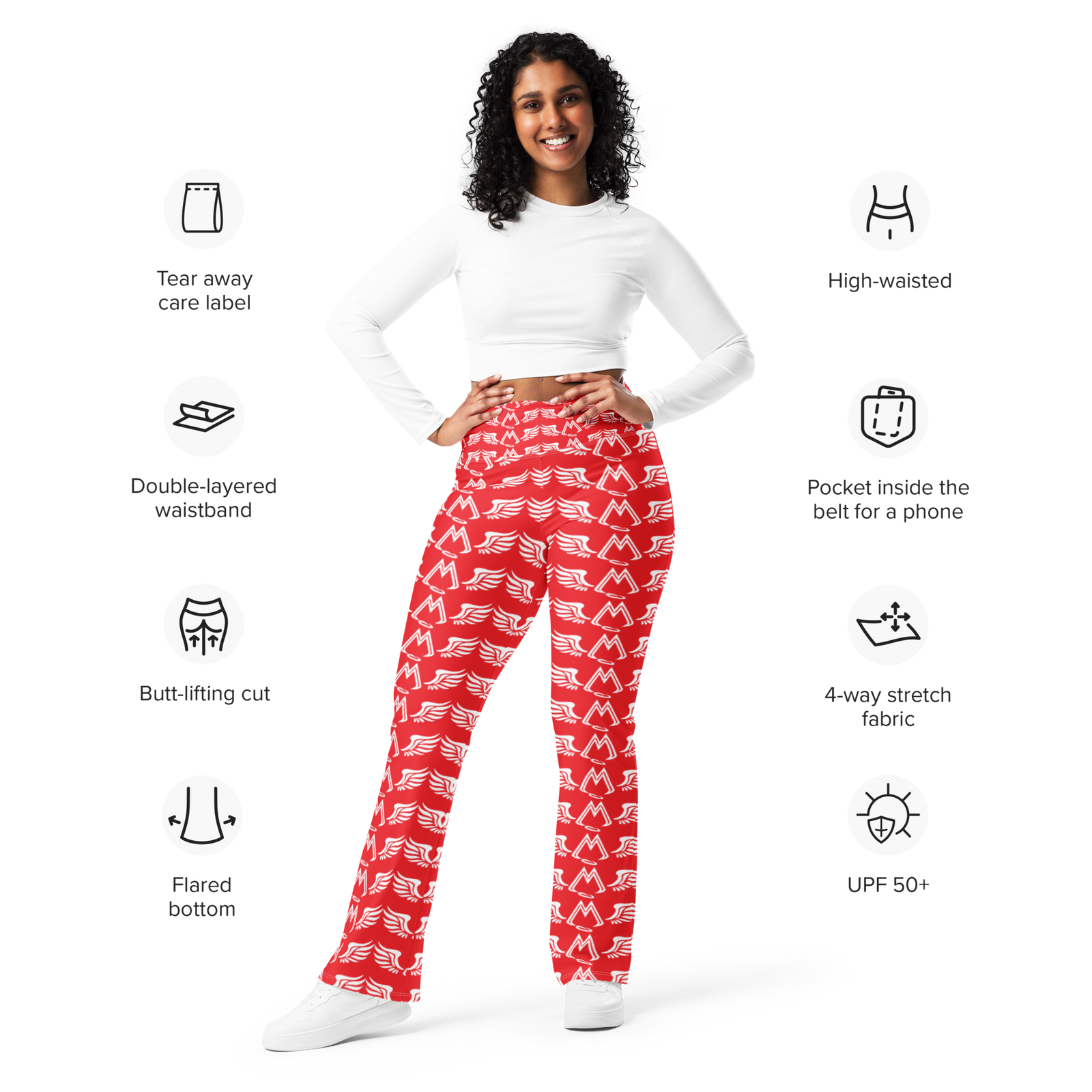 Red Flare Leggings With Duplicated White MM Iconic Logo