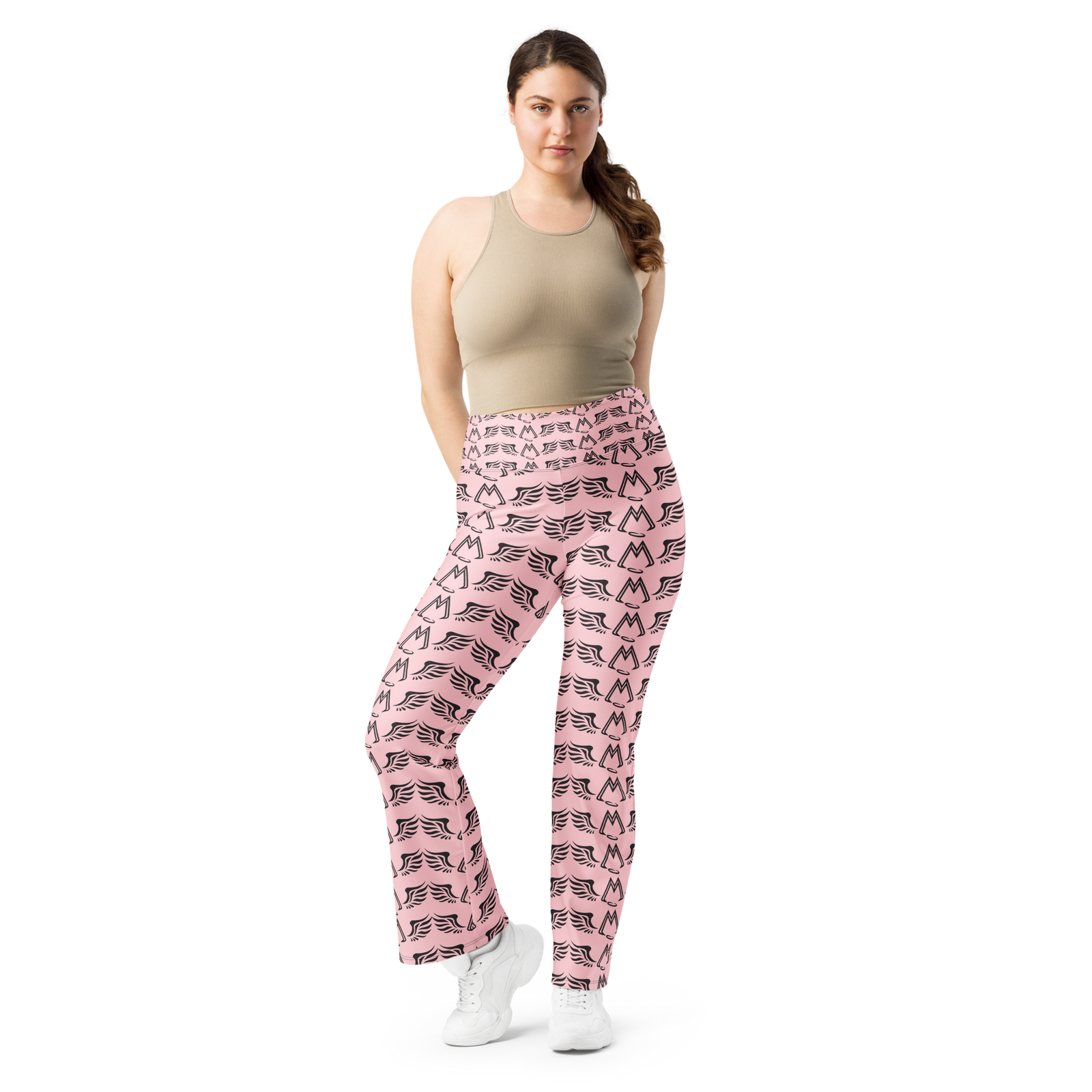Pink Flare Leggings With Duplicated Black MM Iconic Logo