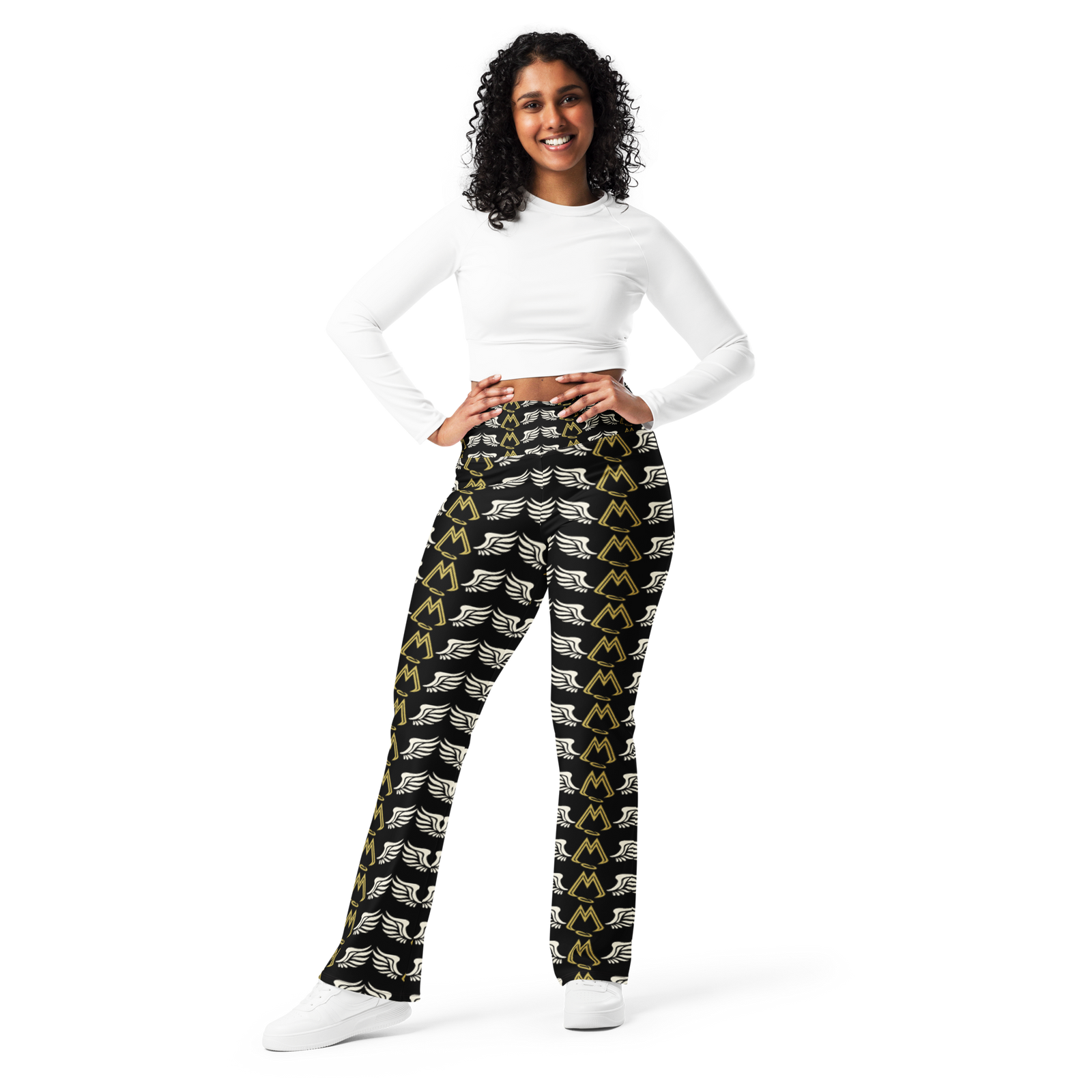 Black Flare Leggings With Duplicated Classic MM Iconic Logo