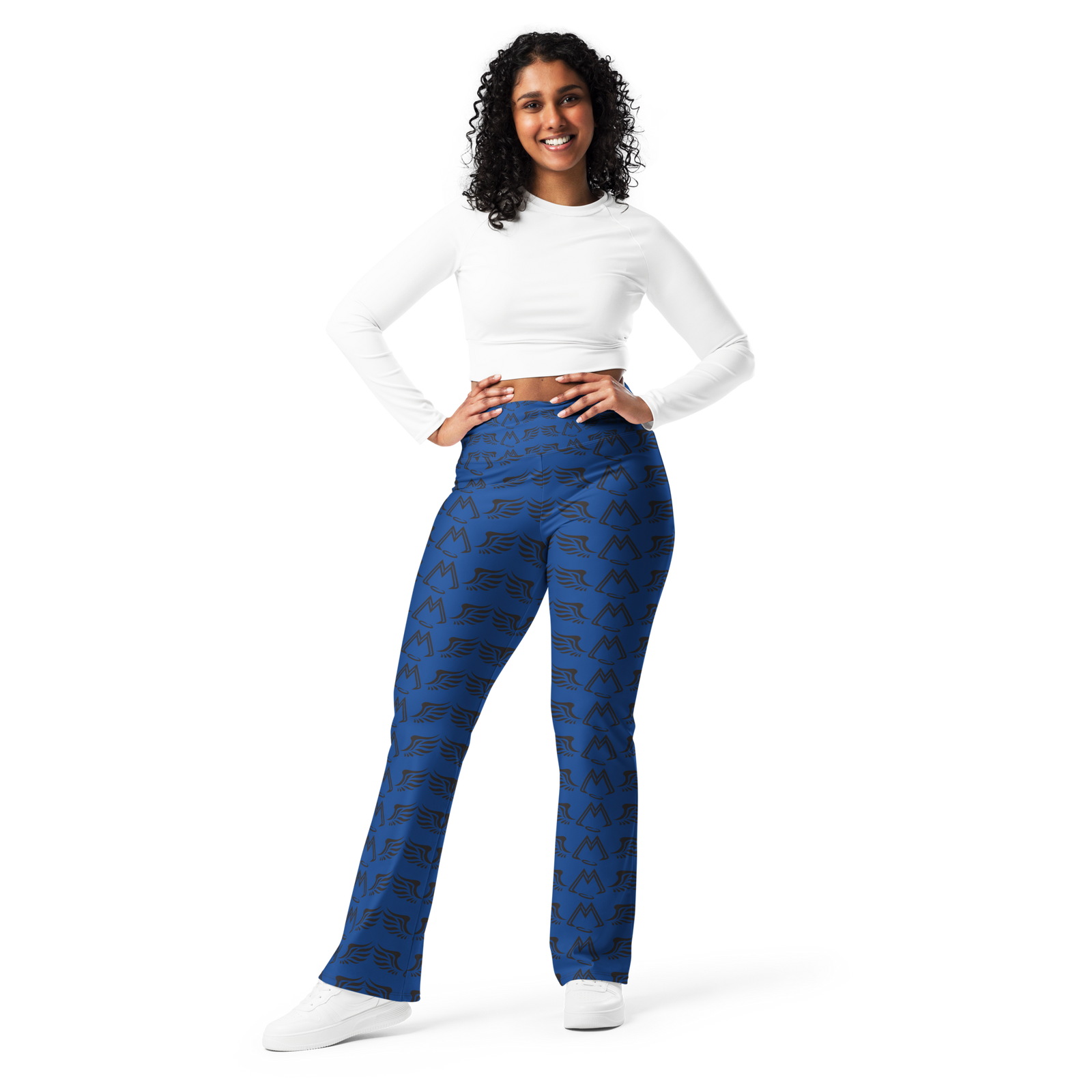 Blue Flare Leggings With Duplicated Black MM Iconic Logo
