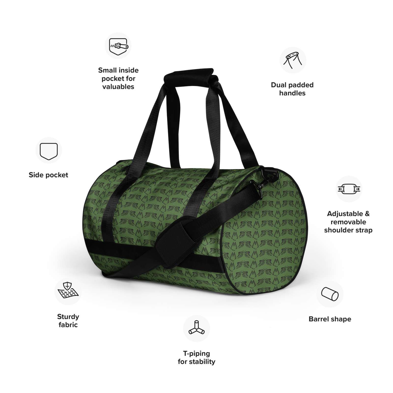 Army Green Gym Bag With Duplicated Black MM Iconic Logo