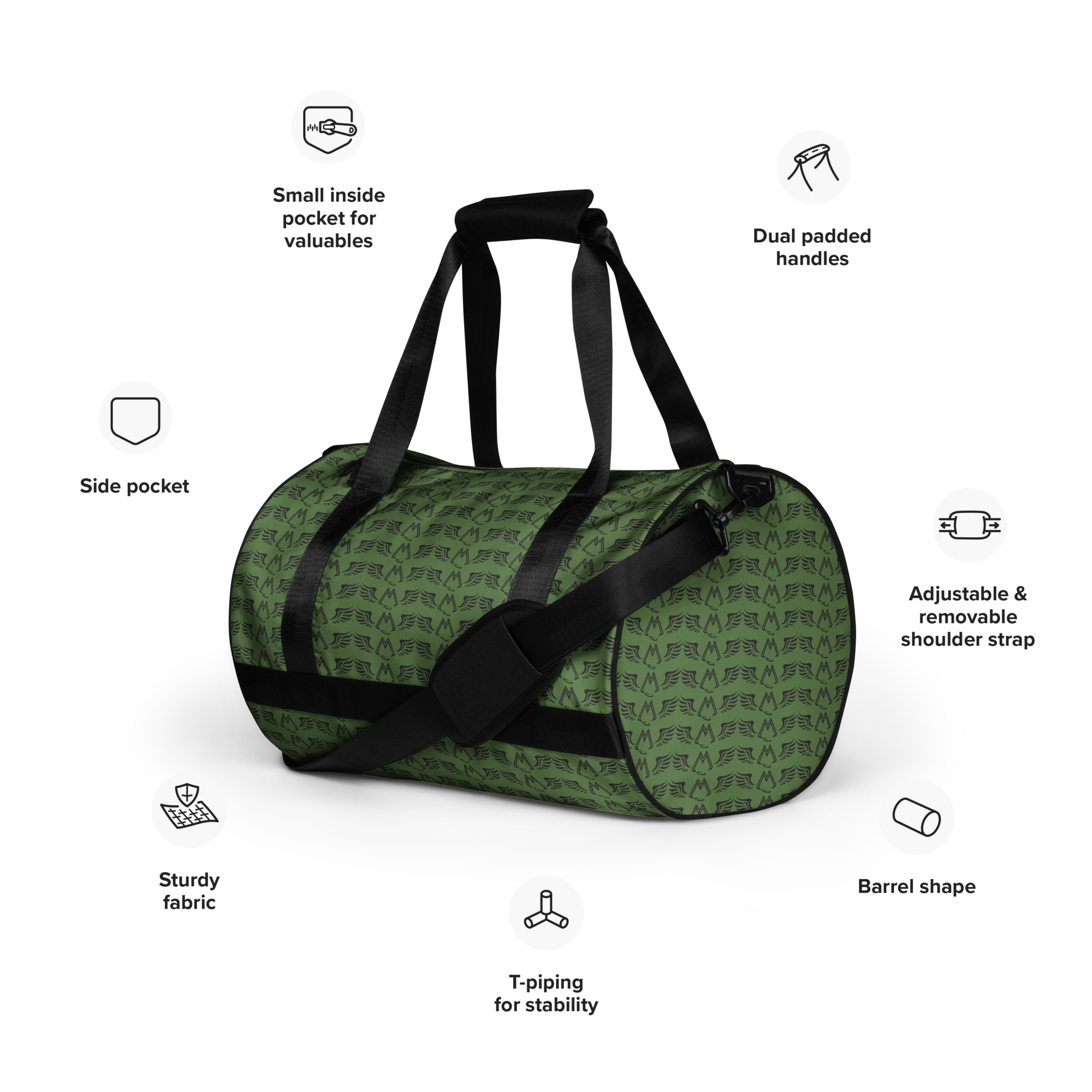 Army Green Gym Bag With Duplicated Black MM Iconic Logo