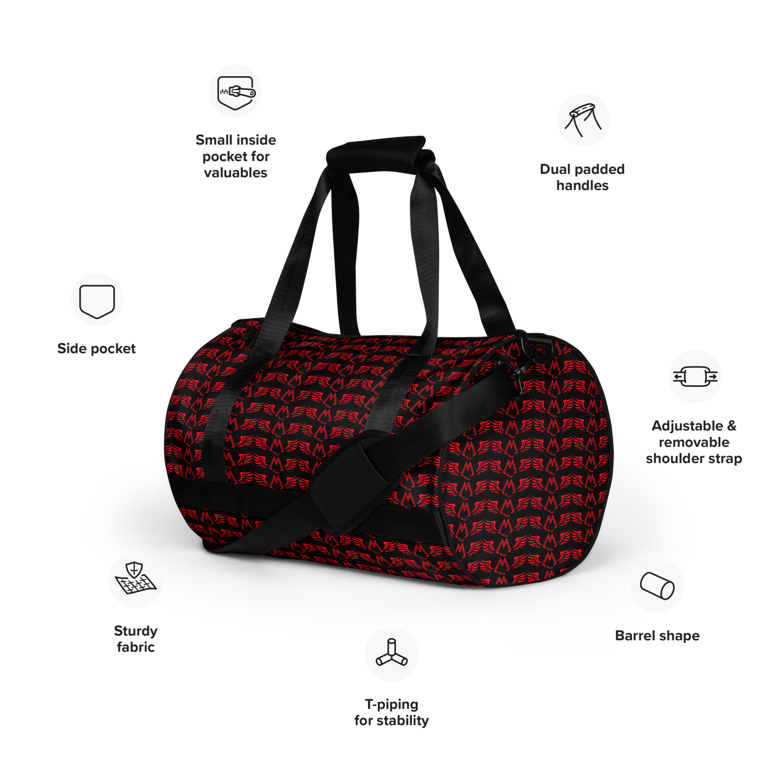 Black Gym Bag With Duplicated Red MM Iconic Logo