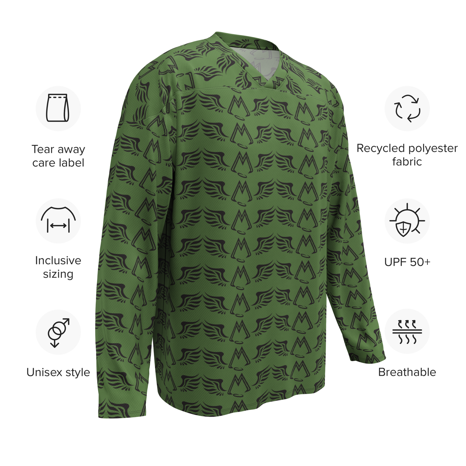 Army Green Recycled Unisex Hockey Fan Jersey With Duplicated Black MM Iconic Logo