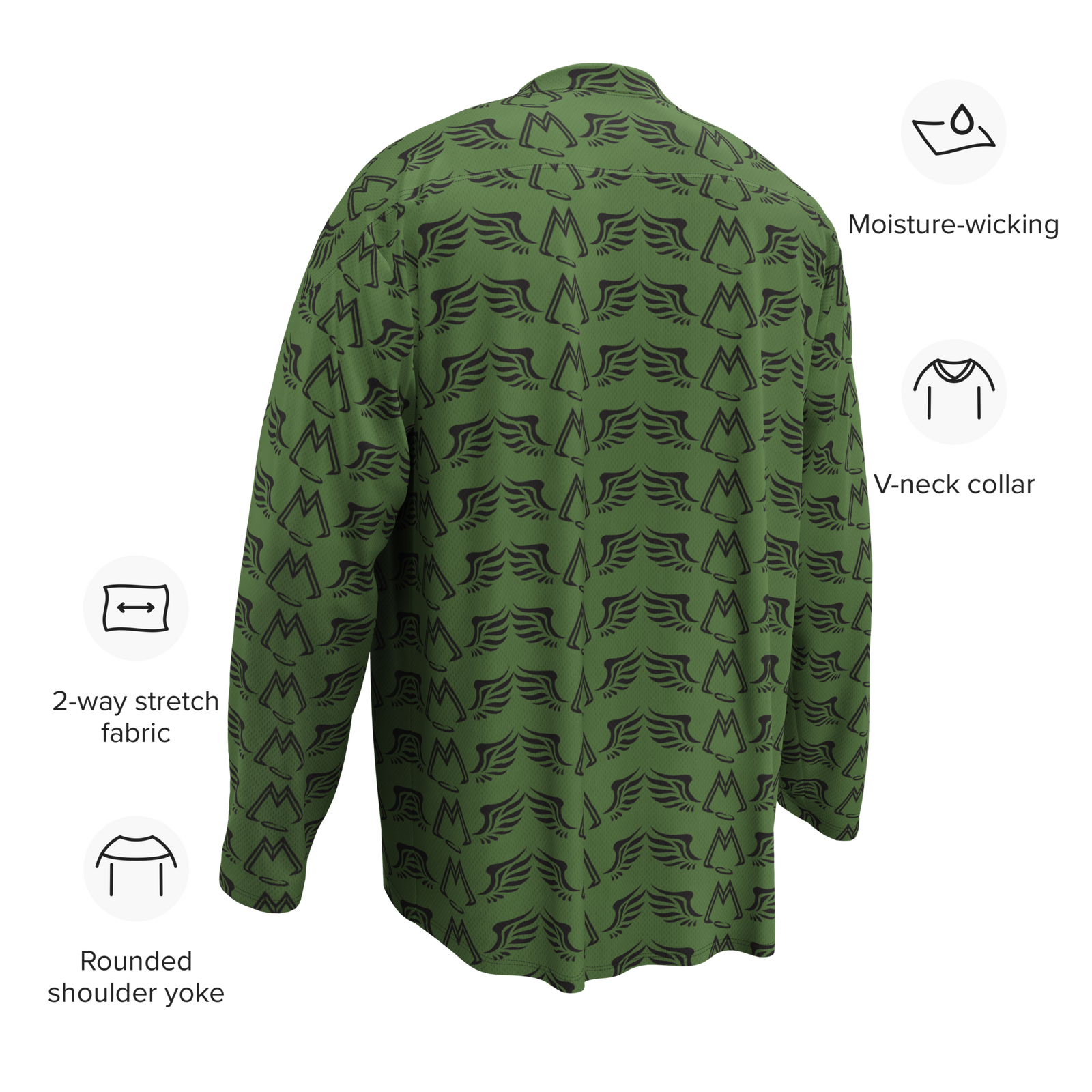 Army Green Recycled Unisex Hockey Fan Jersey With Duplicated Black MM Iconic Logo