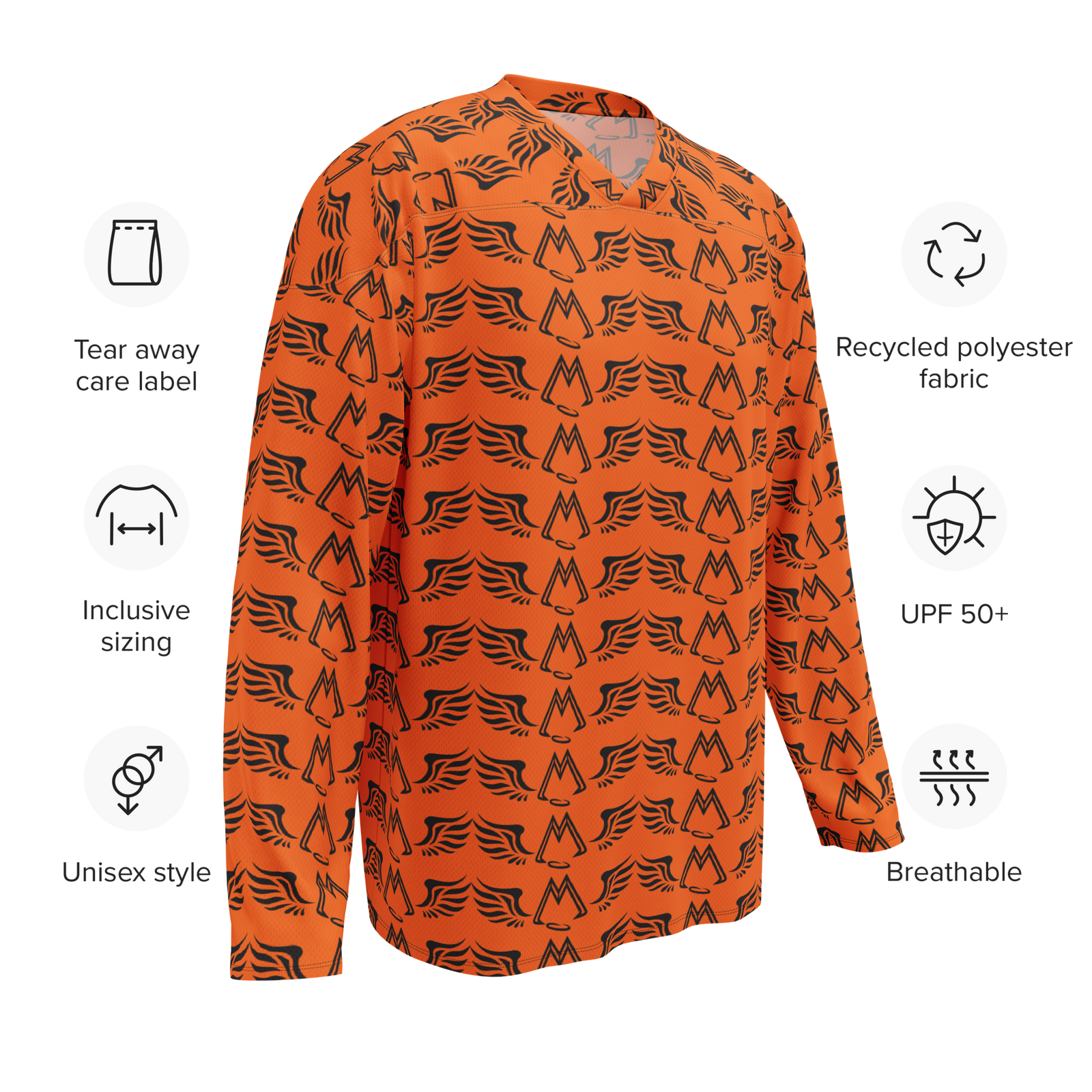 Orange Recycled Unisex Hockey Fan Jersey With Duplicated Black MM Iconic Logo
