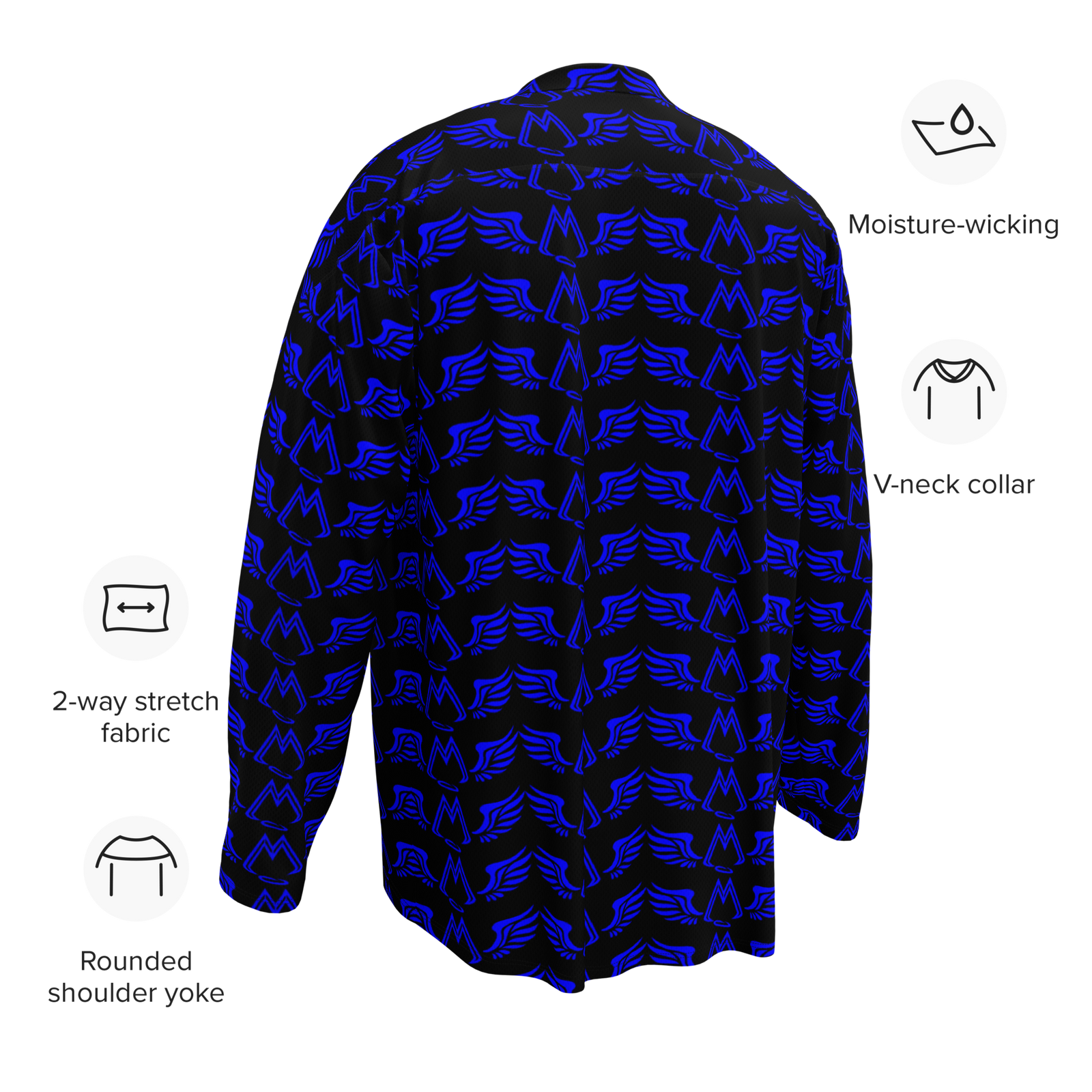 Black Recycled Unisex Hockey Fan Jersey With Duplicated Blue MM Iconic Logo