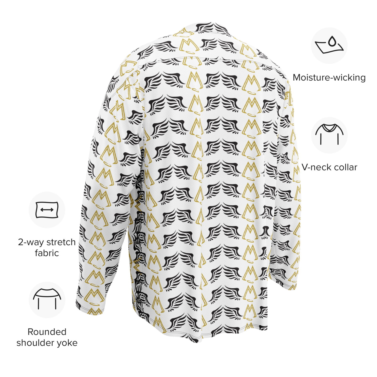 White Recycled Unisex Hockey Fan Jersey With Duplicated Gold-Black MM Iconic Logo