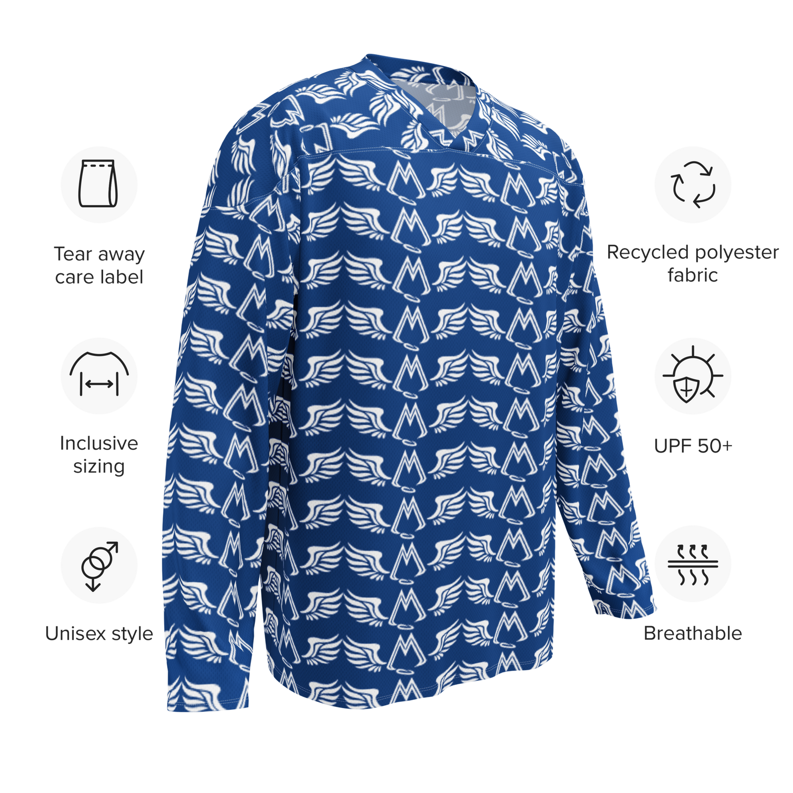Blue Recycled Unisex Hockey Fan Jersey With Duplicated White MM Iconic Logo