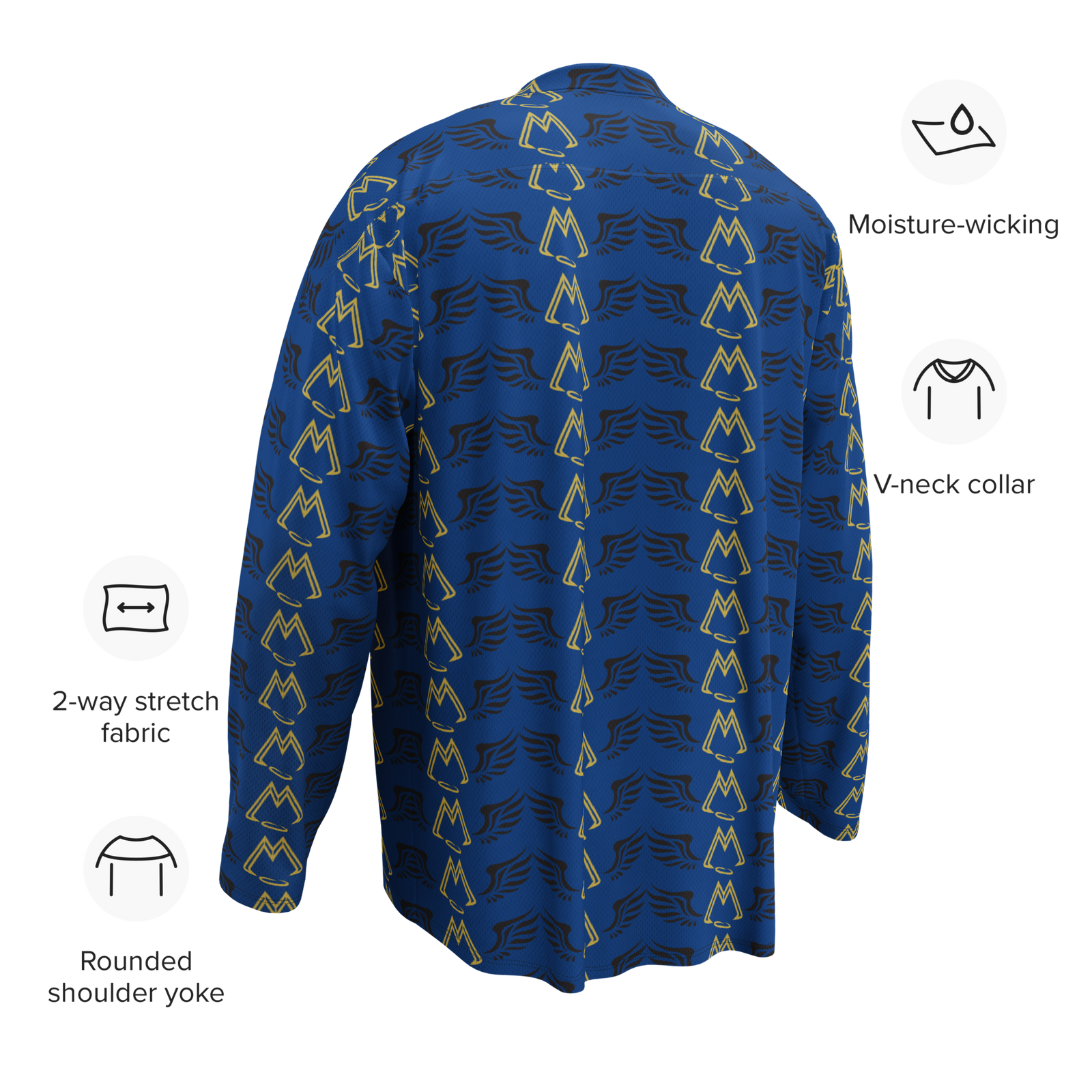 Blue Recycled Unisex Hockey Fan Jersey With Duplicated Gold-Black MM Iconic Logo