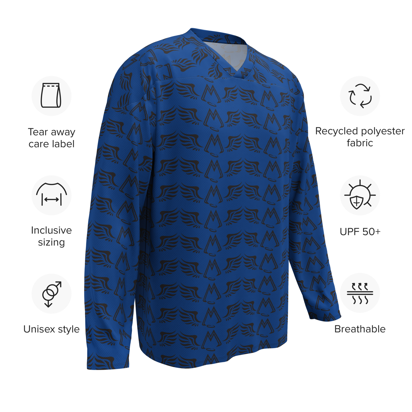 Blue Recycled Unisex Hockey Fan Jersey With Duplicated Black MM Iconic Logo