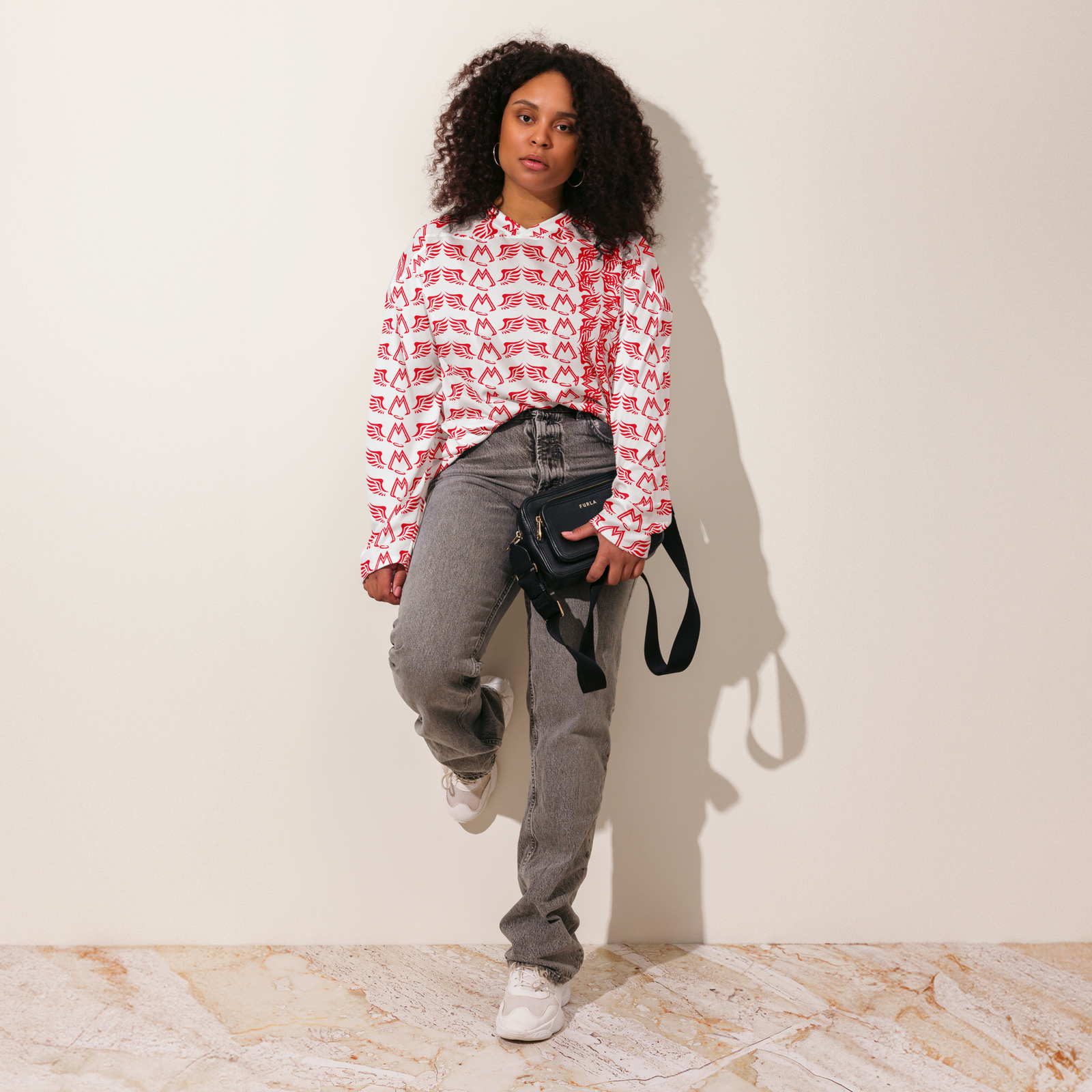 White Recycled Unisex Hockey Fan Jersey With Duplicated Red MM Iconic Logo