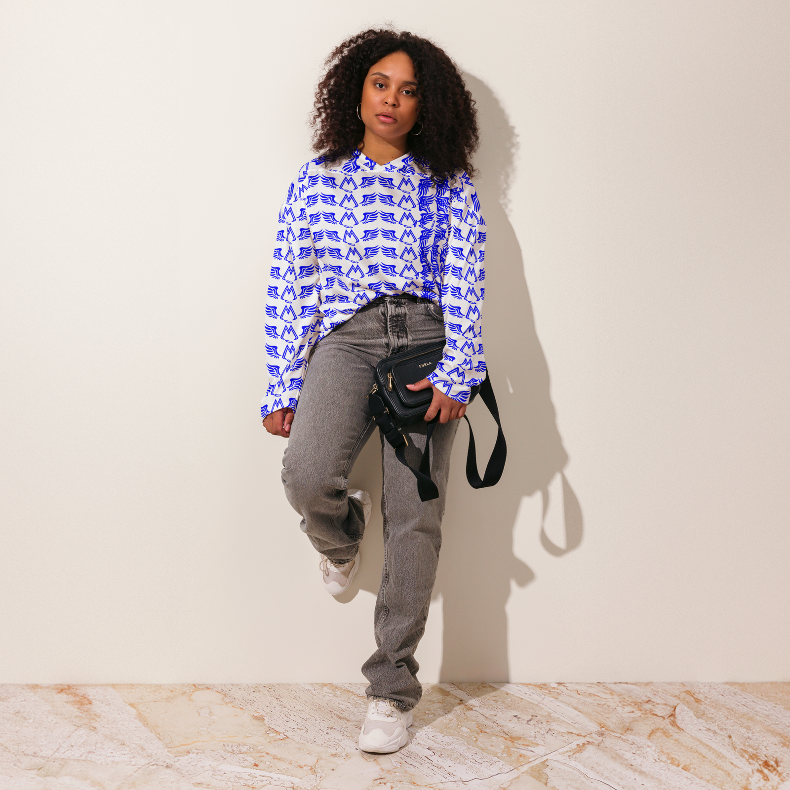 White Recycled Unisex Hockey Fan Jersey With Duplicated Blue MM Iconic Logo