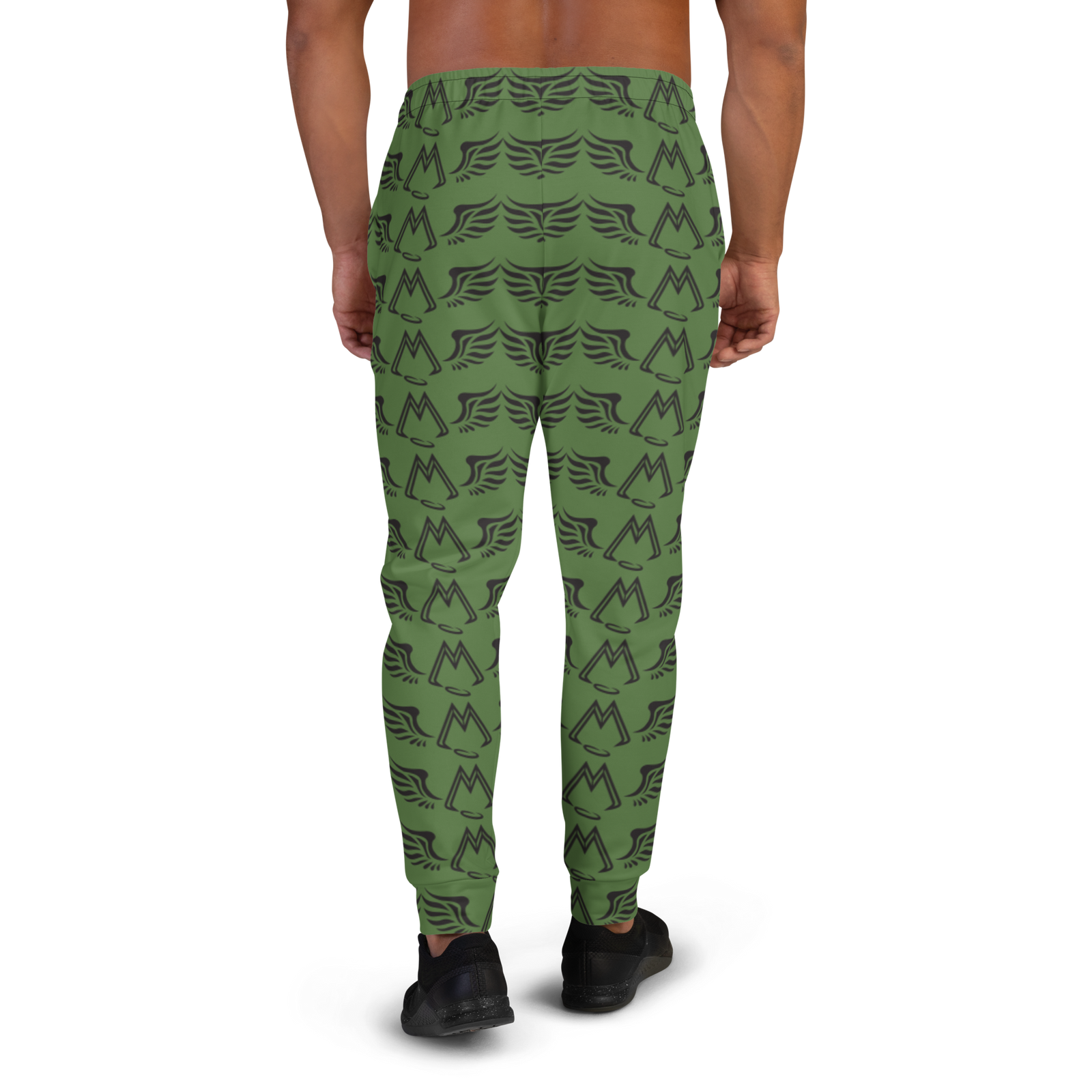 Army Green Men's Joggers With Duplicated Black MM Iconic Logo