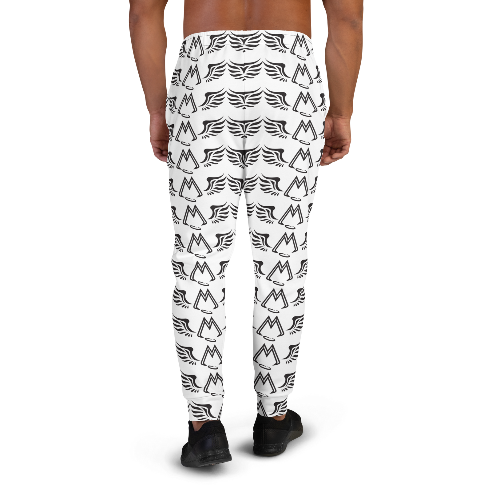 White Men's Joggers With Duplicated Black MM Iconic Logo