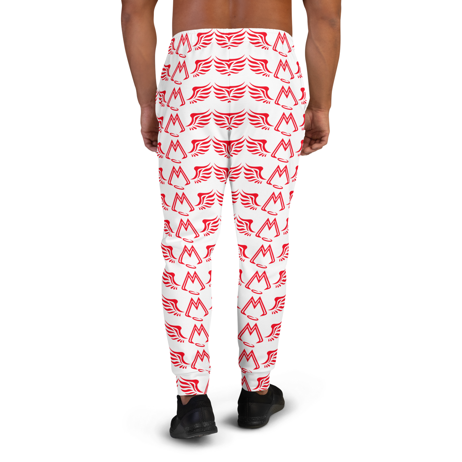 White Men's Joggers With Duplicated Red MM Iconic Logo