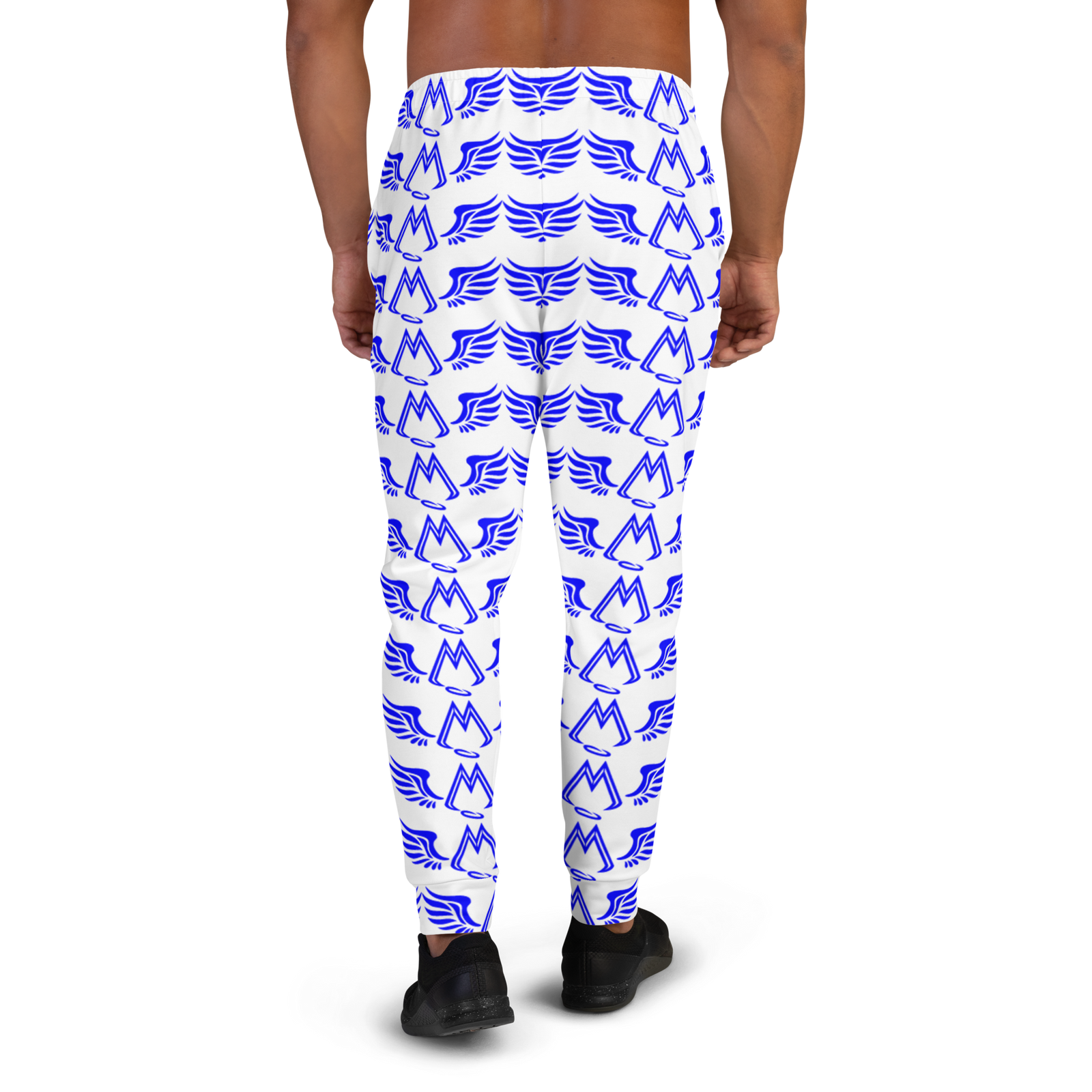 White Men's Joggers With Duplicated Blue MM Iconic Logo
