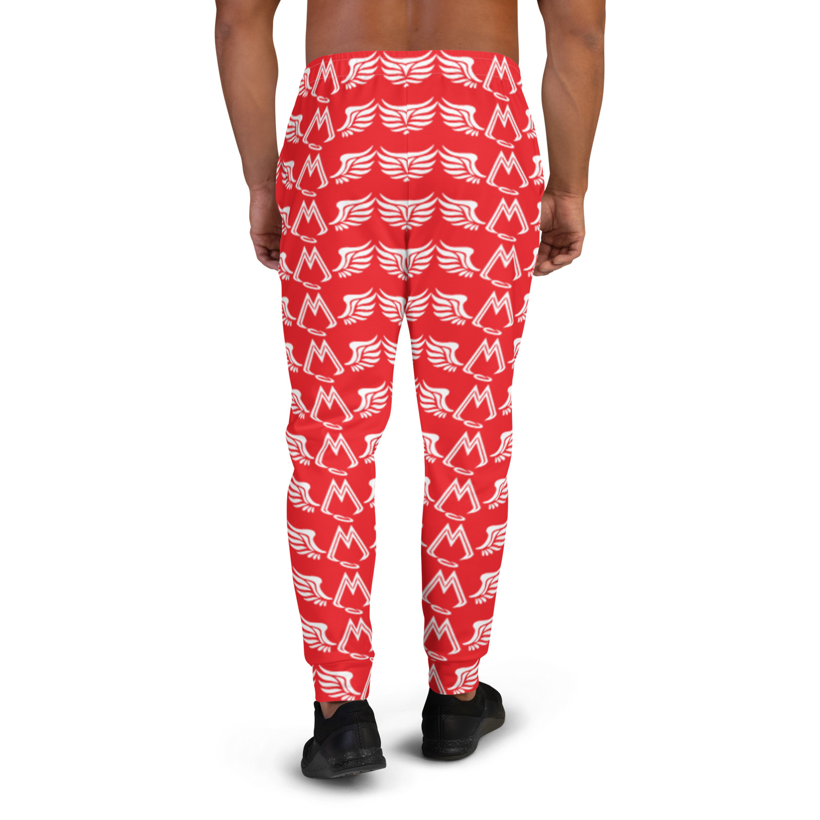 Red Men's Joggers With Duplicated White MM Iconic Logo