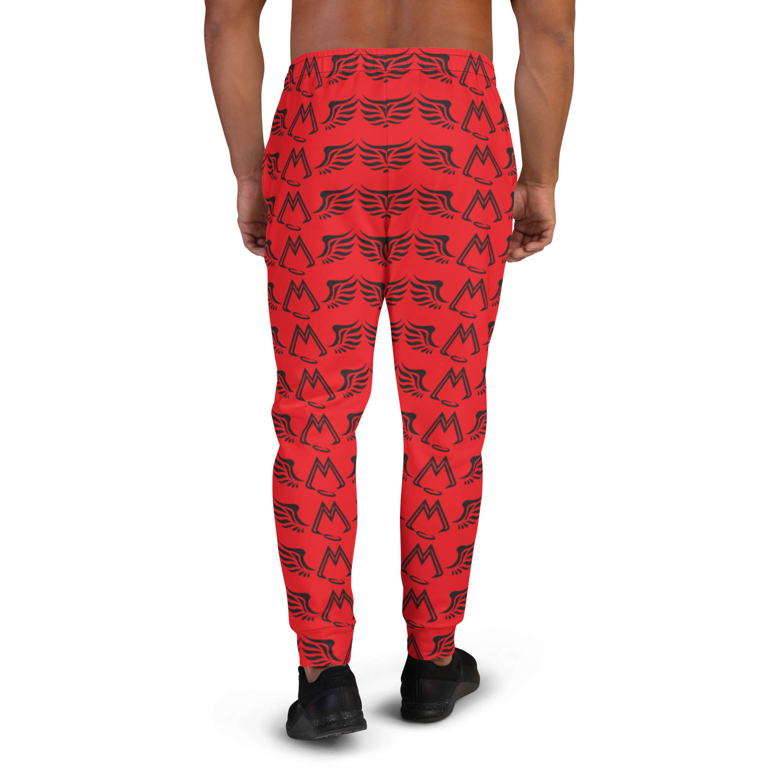 Red Men's Joggers With Duplicated Black MM Iconic Logo