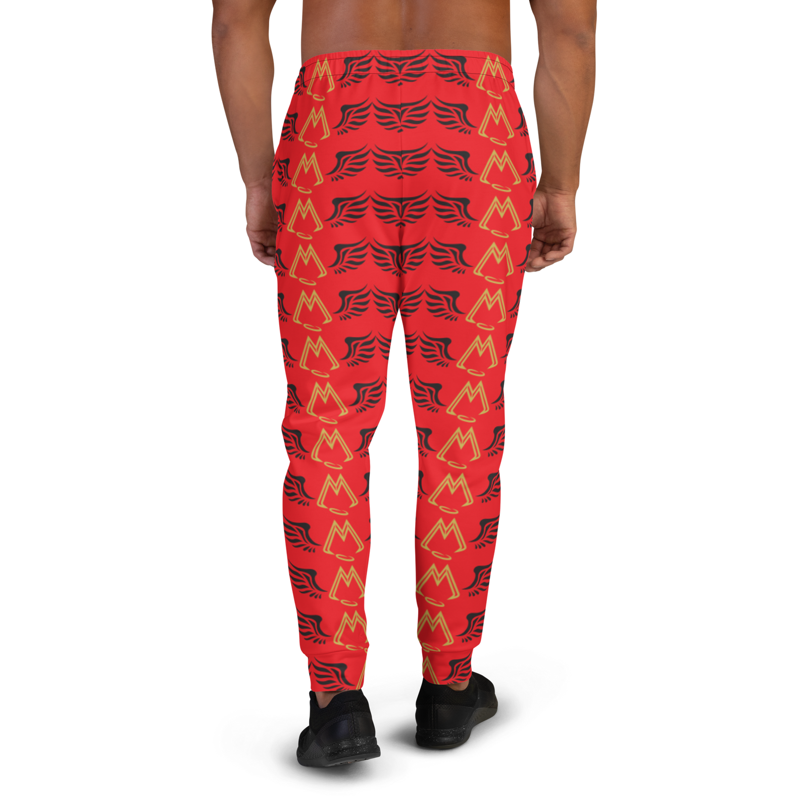 Red Men's Joggers With Duplicated Gold-Black MM Iconic Logo