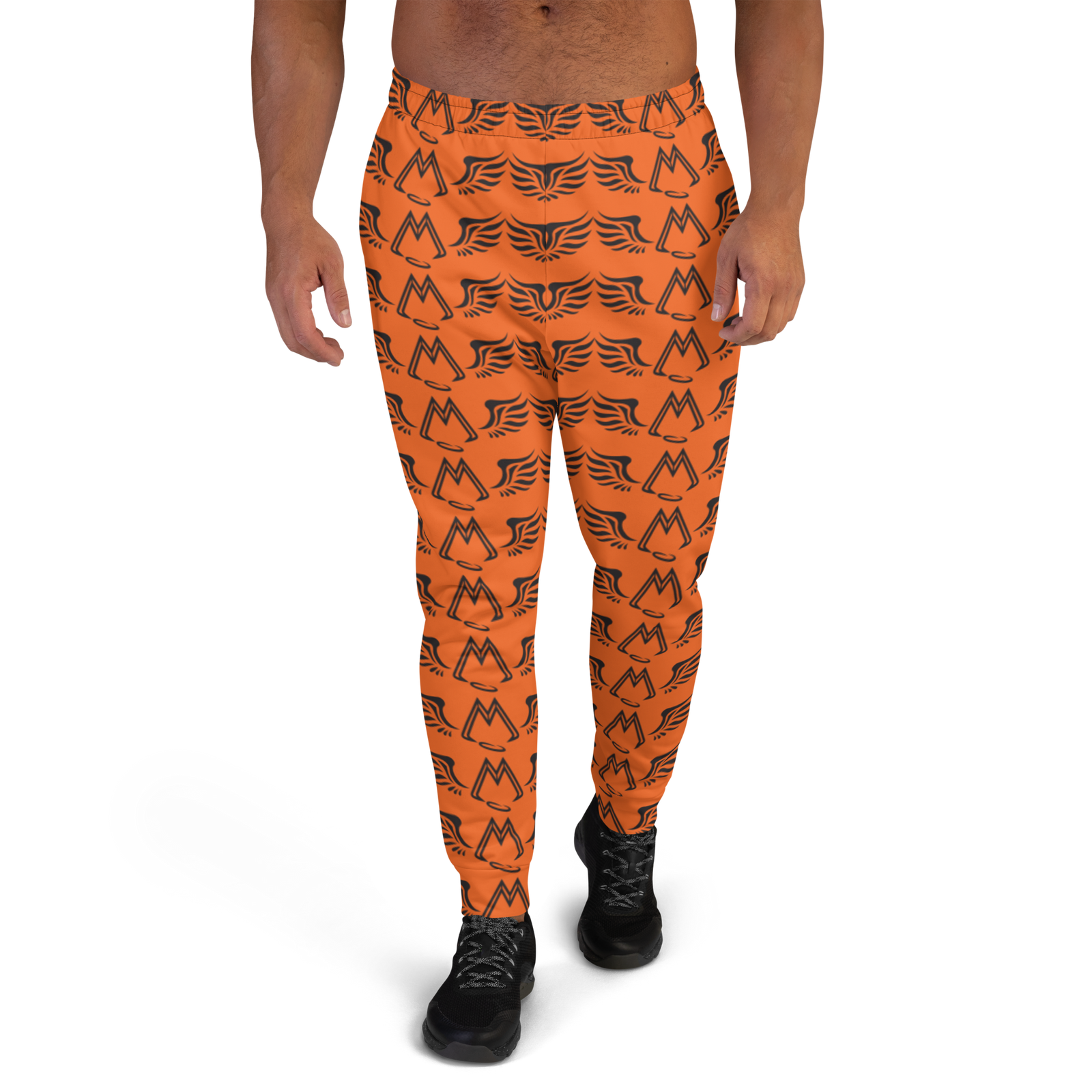 Orange Men's Joggers With Duplicated Black MM Iconic Logo