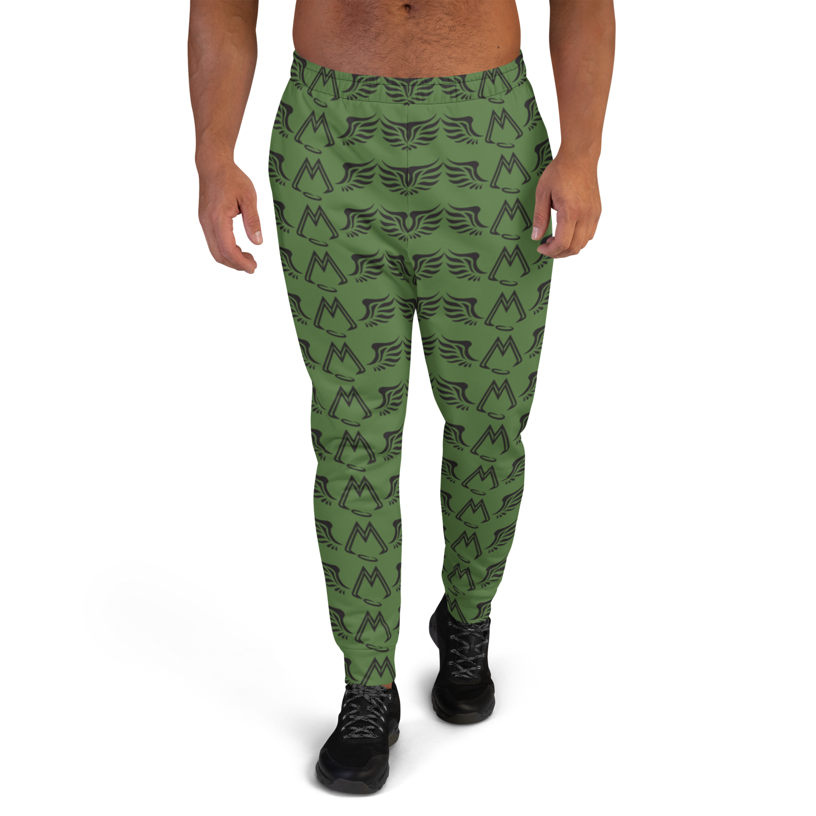 Army Green Men's Joggers With Duplicated Black MM Iconic Logo