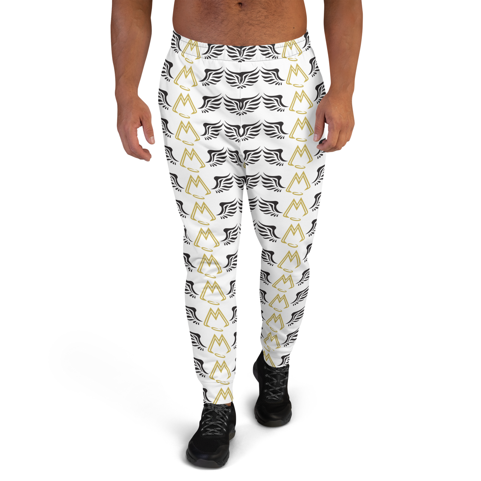 White Men's Joggers With Duplicated Gold-Black MM Iconic Logo