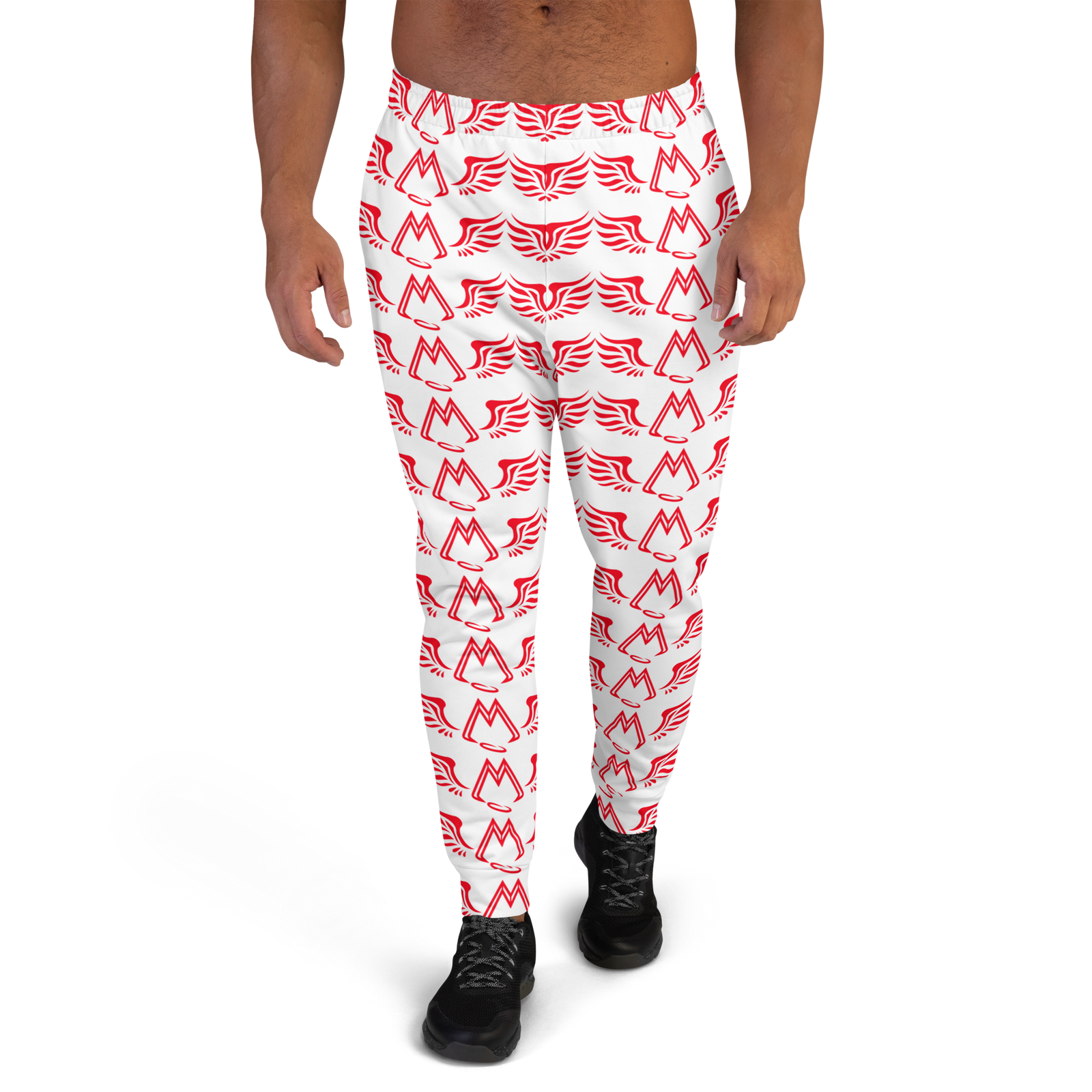 White Men's Joggers With Duplicated Red MM Iconic Logo