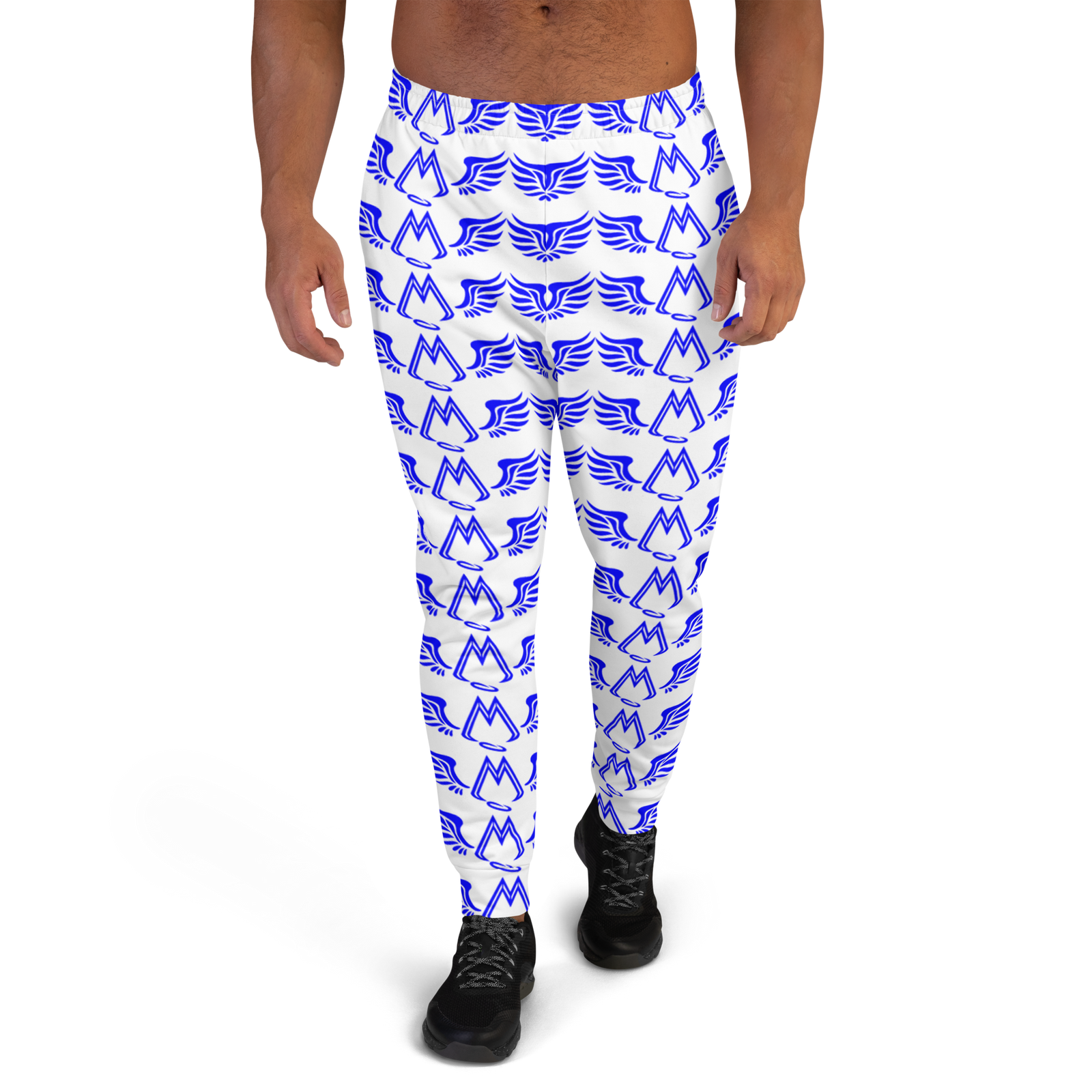 White Men's Joggers With Duplicated Blue MM Iconic Logo