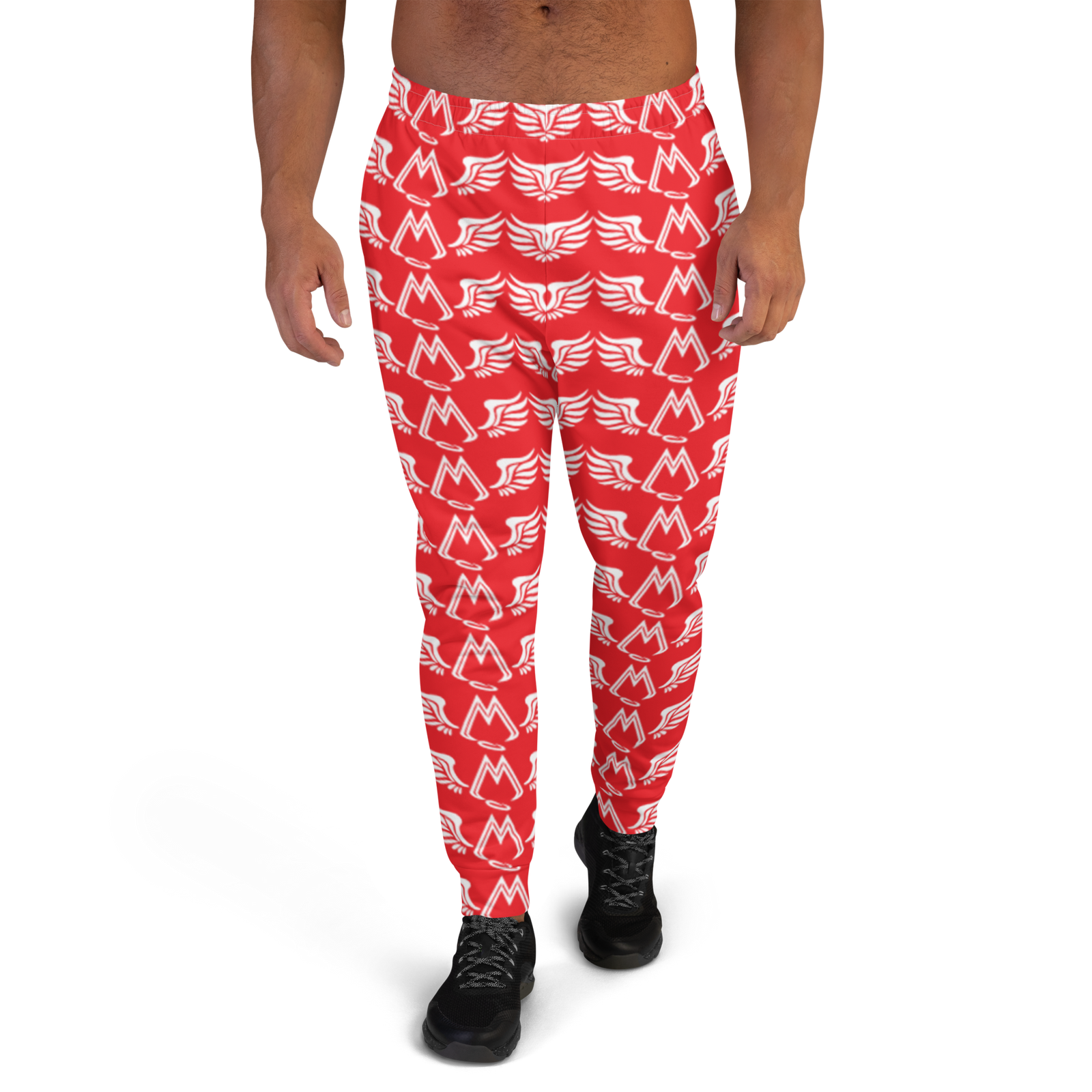 Red Men's Joggers With Duplicated White MM Iconic Logo