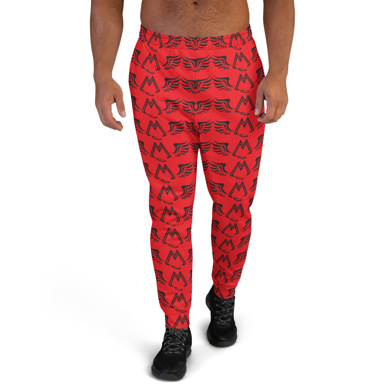 Red Men's Joggers With Duplicated Black MM Iconic Logo