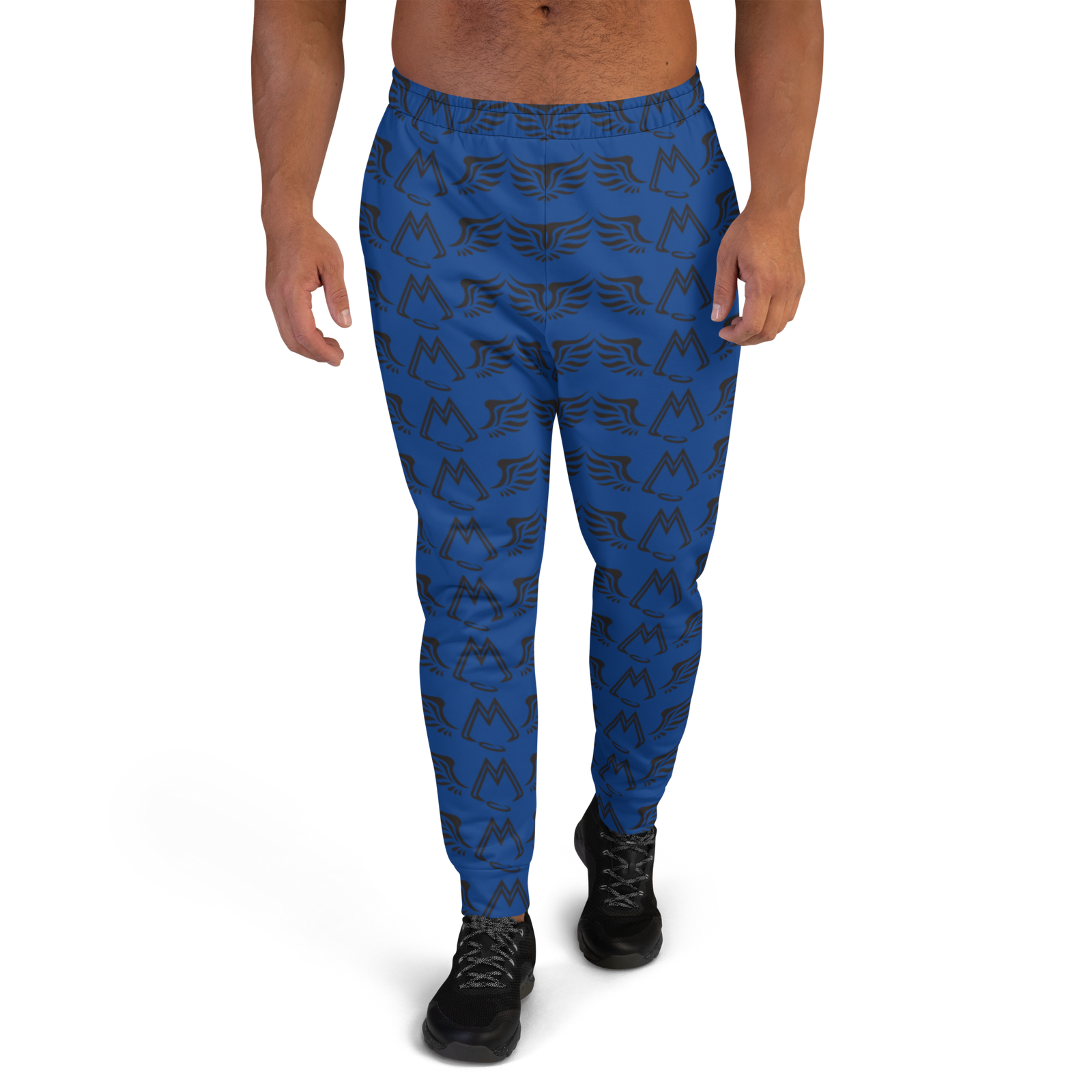Blue Men's Joggers With Duplicated Black MM Iconic Logo