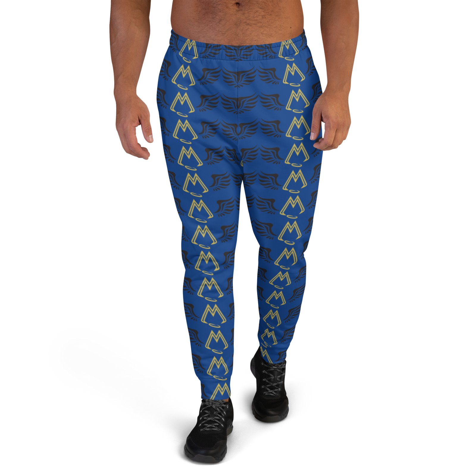 Blue Men's Joggers With Duplicated Gold-Black MM Iconic Logo